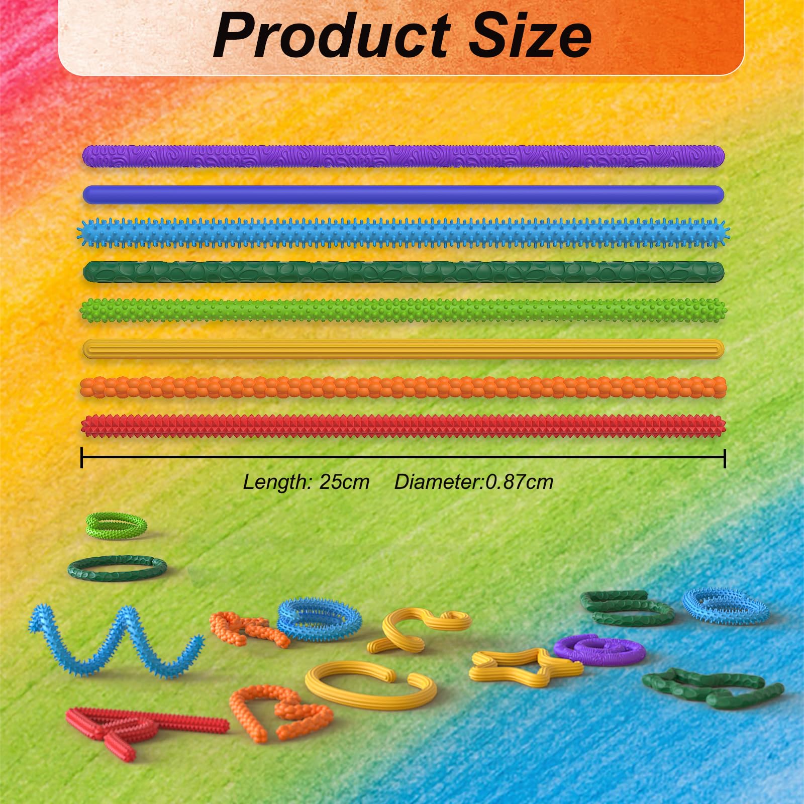 KEEPAQ Fidget Toys Sensory Stick: Textured Silicone Sensory Toys for Kids 8 Pack - Image 2