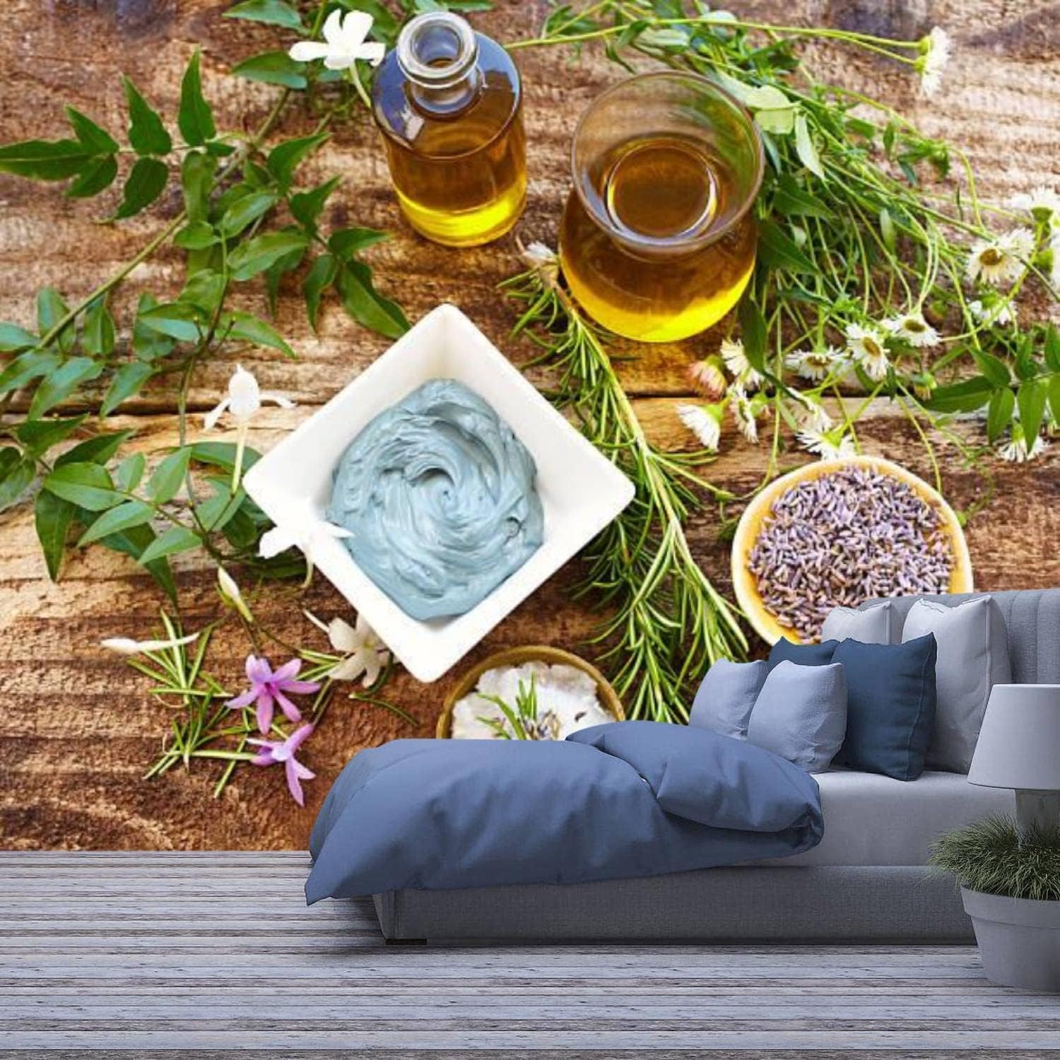 Photo murale auto-adhésive plantes 3D pour masquer un mur abîmé sans travaux