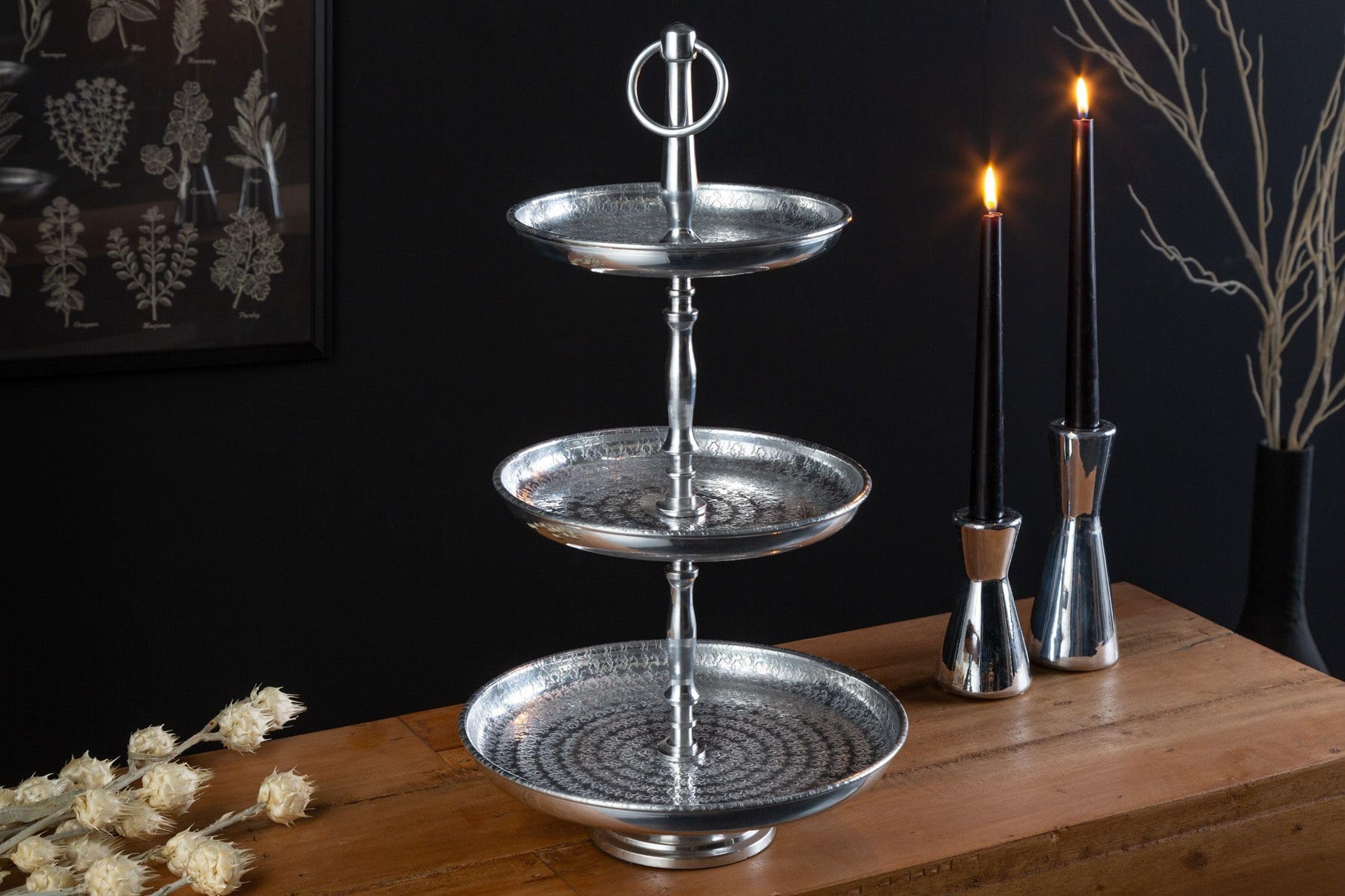 Licht-Erlebnisse Etagere Metall in Silber 3 Etagen H: 48 cm Handarbeit Tortenplatte Etagenplatte Cupcake Ständer