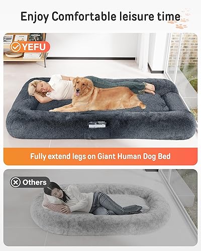 Miniatura 6 de YEFU Human Dog Bed for Adult- Extra 79"x45"x12" Large Dog Beds - Human Size Dogs Bed Washable Faux Fur Cover - Orthopedic Foam Dogs Beds with for