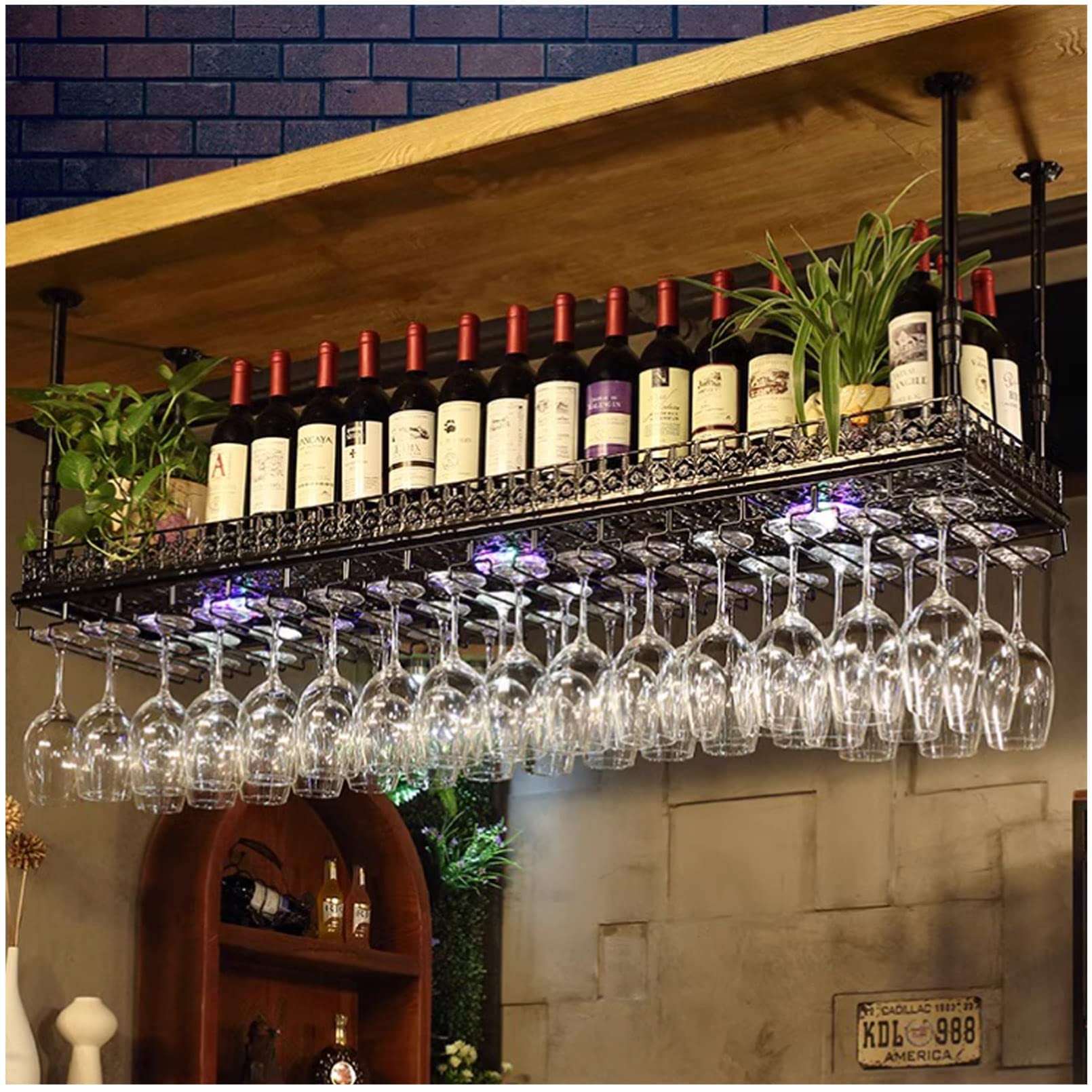 ZQFHSX Hanging Wine Rack with Metal Ceiling Glass Holder,Hanging Bottle Holder,Display Storage Holder, for Bar Cafe Kitchen
