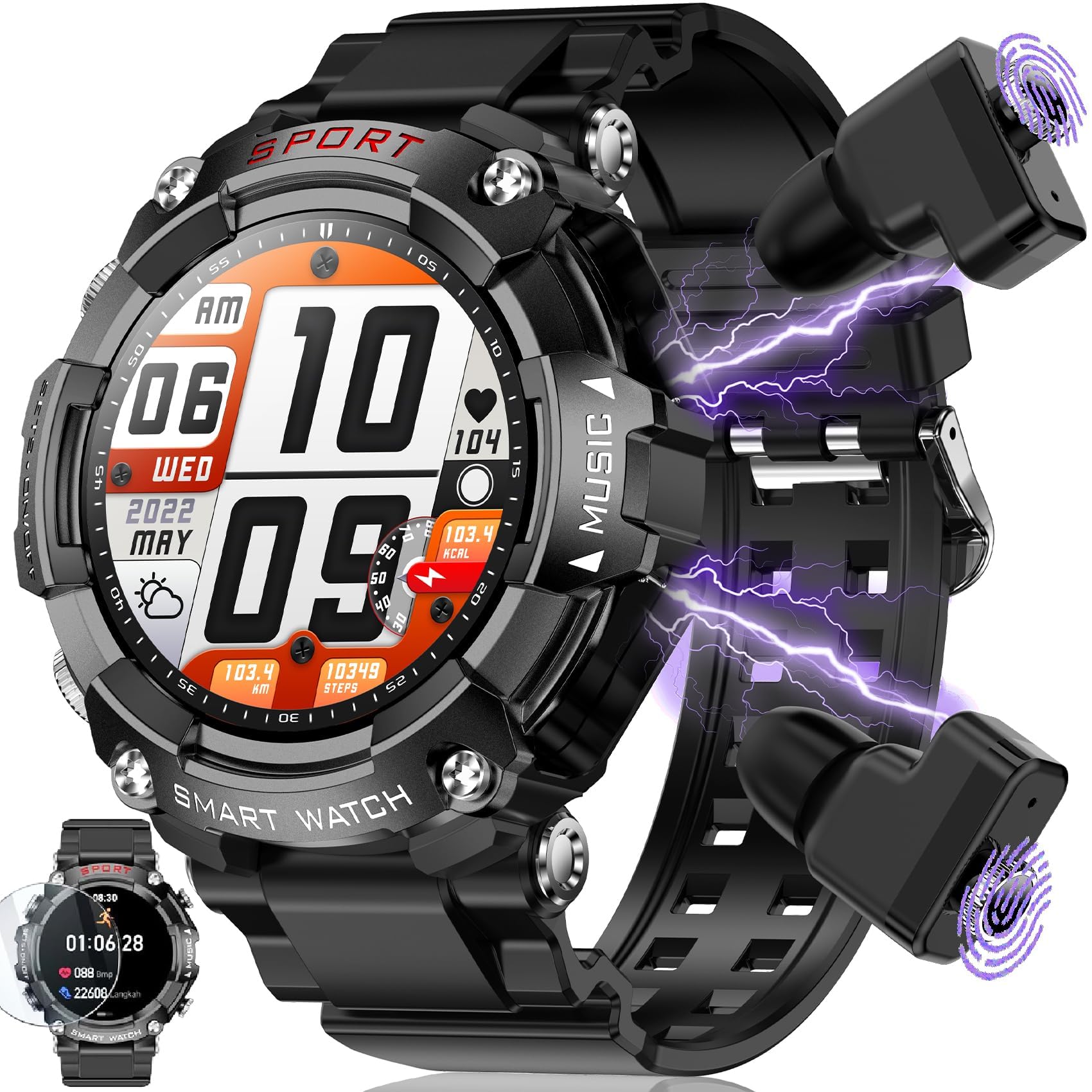 Sponsored Ad β Smart Watch with Earbuds, 1.52-inch AMDLED Touch Screen, 8763EW Chip, Smartwatch for Answer/Make Call, Bluetooth Message Notification, Sleep Monitor Sports Smart Watch