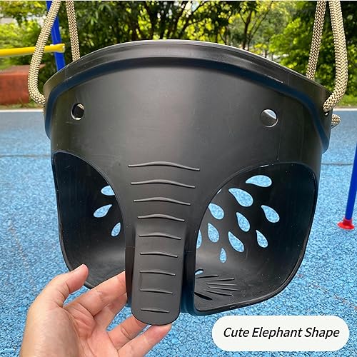 Miniatura 2 de SELEWARE Asiento de columpio de respaldo alto resistente con mosquetones de bloqueo y cuerda ajustable bonito diseño en forma de elefante límite de
