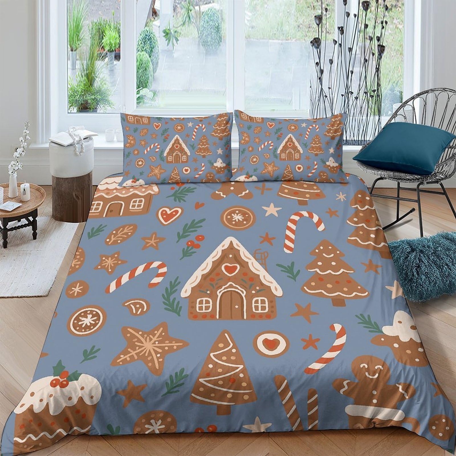 Ctjqhvkz Style-10 3D Printed Gingerbread House Fitted Sheet Microfiber Soft Xmas Cookie Bed Cover For Bedroom Guest Room Dorm Mattress Decor Single（135X200cm）