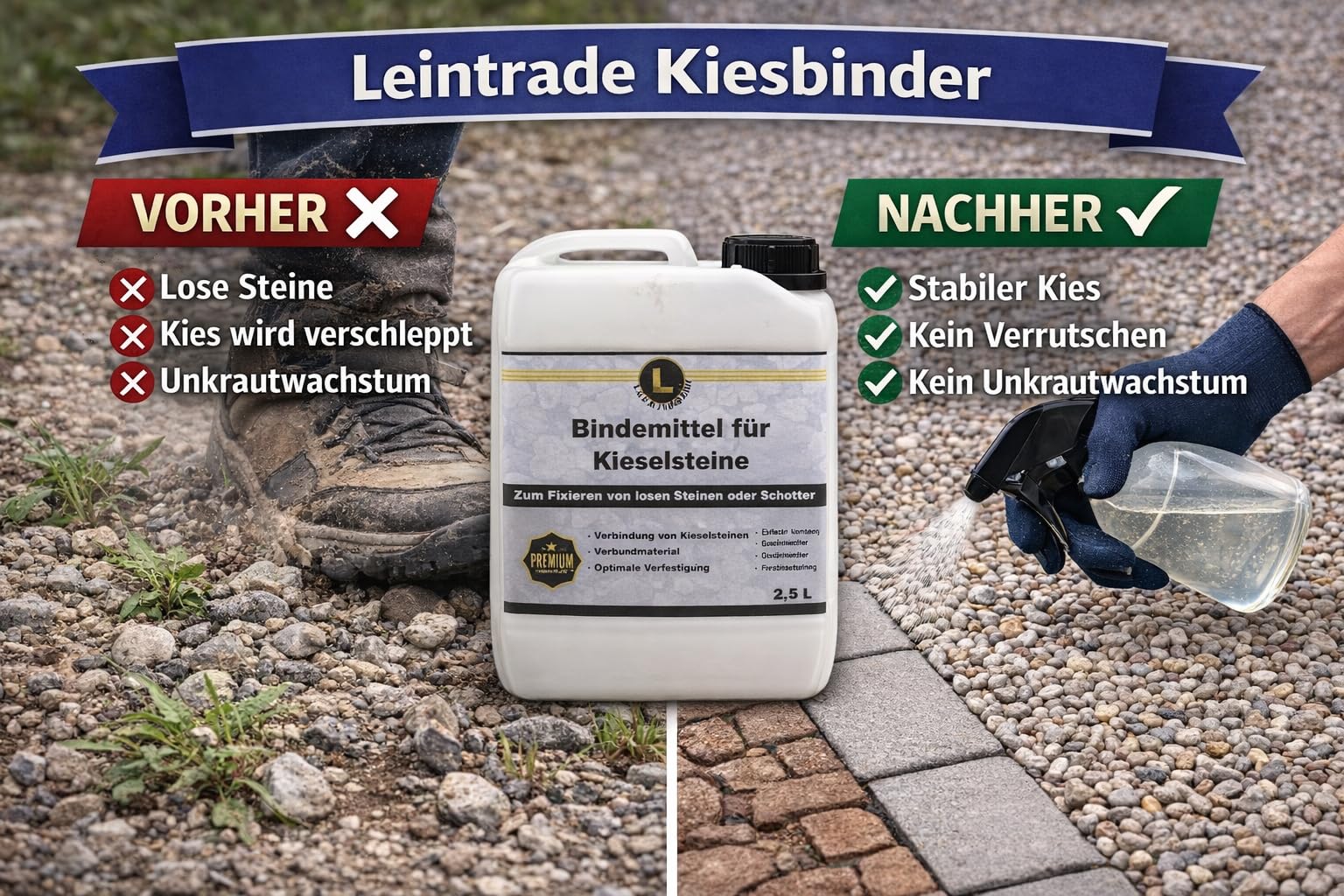 Sigillante per ghiaia da 10 l, bloccante per ghiaia e ghiaia per sentieri da giardino, schegge e pietrisco – Divisorio permeabile all'acqua per superfici stabili di ghiaia, facile da usare