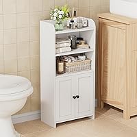 Homhedy Small Freestanding Bathroom Storage Cabinet with Doors & Shelves - Toilet Paper Organizer for Tight Spaces, Laundry Room, 7.9x14.6x31in White