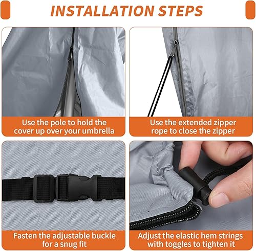 Miniatura 5 de Neween Cubierta de sombrilla de patio al aire libre, fundas impermeables para paraguas de patio de 6 a 9 pies, fundas duraderas y resistentes con