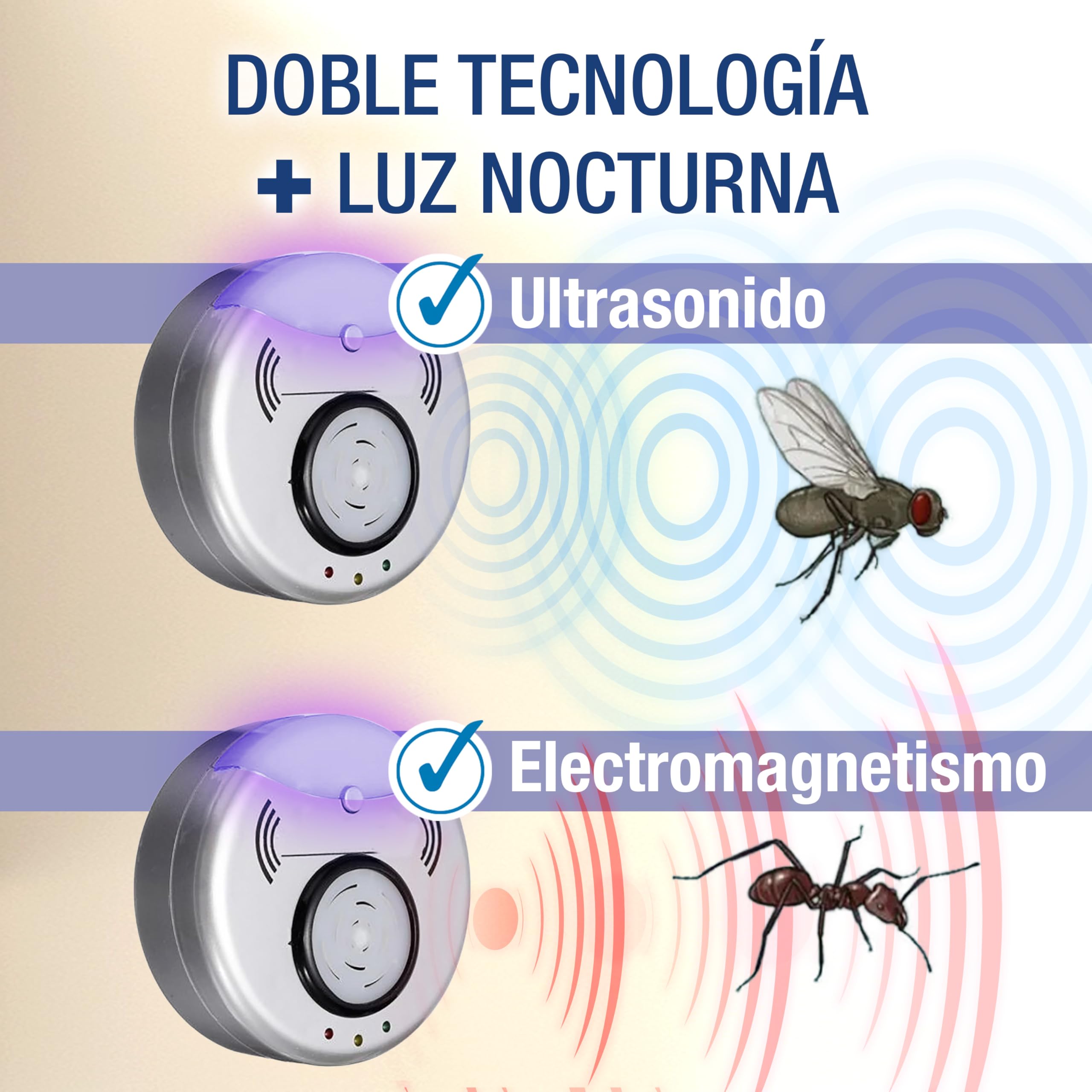 GALERIA DEL COLECCIONISTA ATILA Reject Enchufe ultrasónico Repelente de Insectos, Roedores, Ahuyentador de Mosquitos, Cucarachas, Control de plagas electrónico, Cobertura 300m2, Pack 2x1