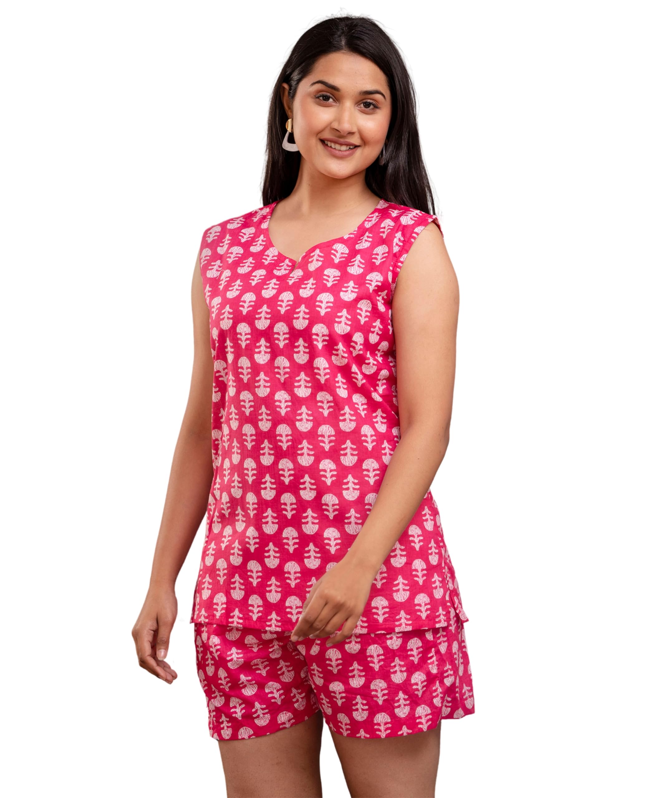 sayang Women's Cotton Printed Night Suit Set of Top & Shorts Sleeveless Women's Lounge Wear Set-picture-44