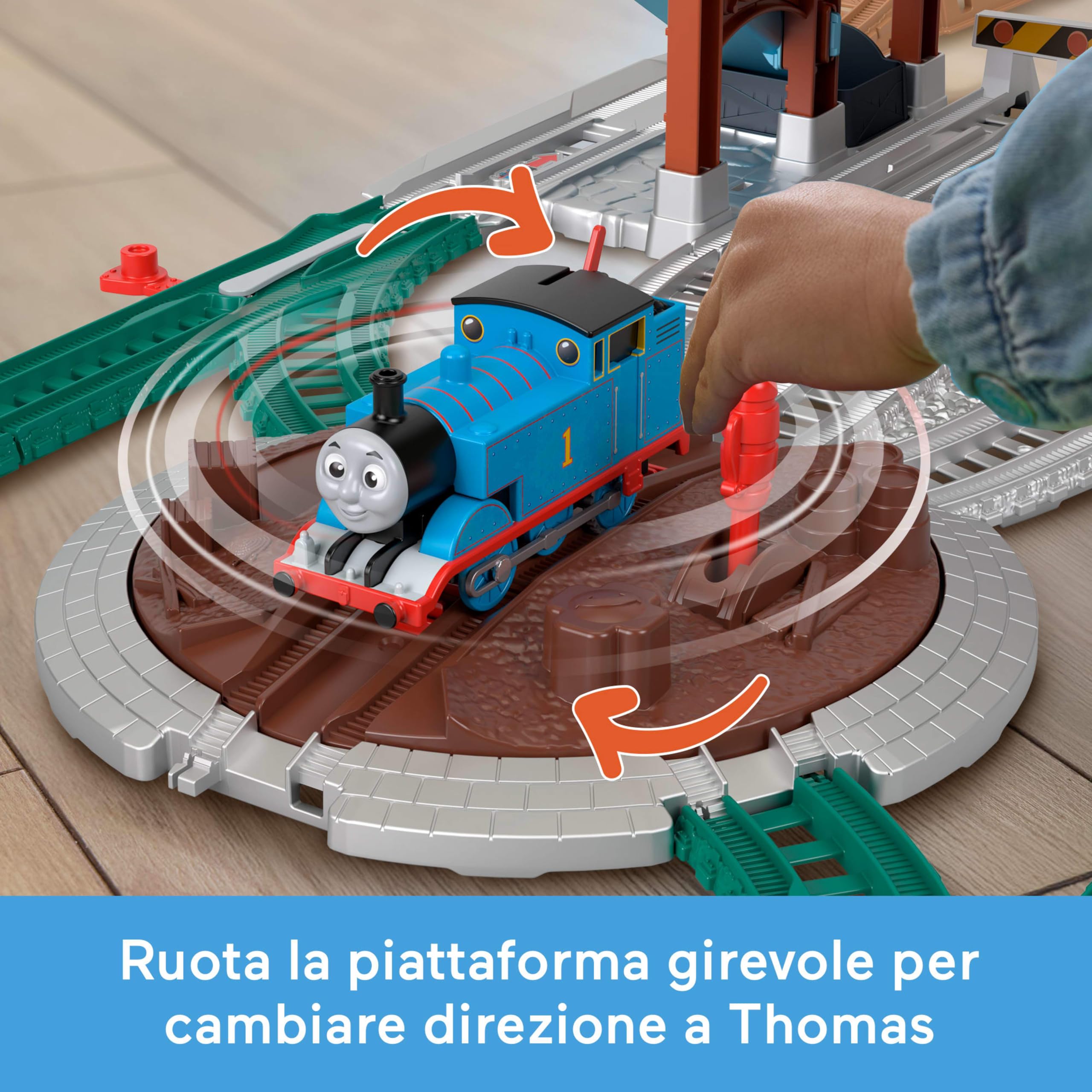 Thomas & Friends - Centro di Consegna Barili, set con locomotiva Thomas motorizzata a pile e vagone merci, pista lunga 5+ metri e barili inclusi, giocattolo per bambini, 3+ anni, JGY30