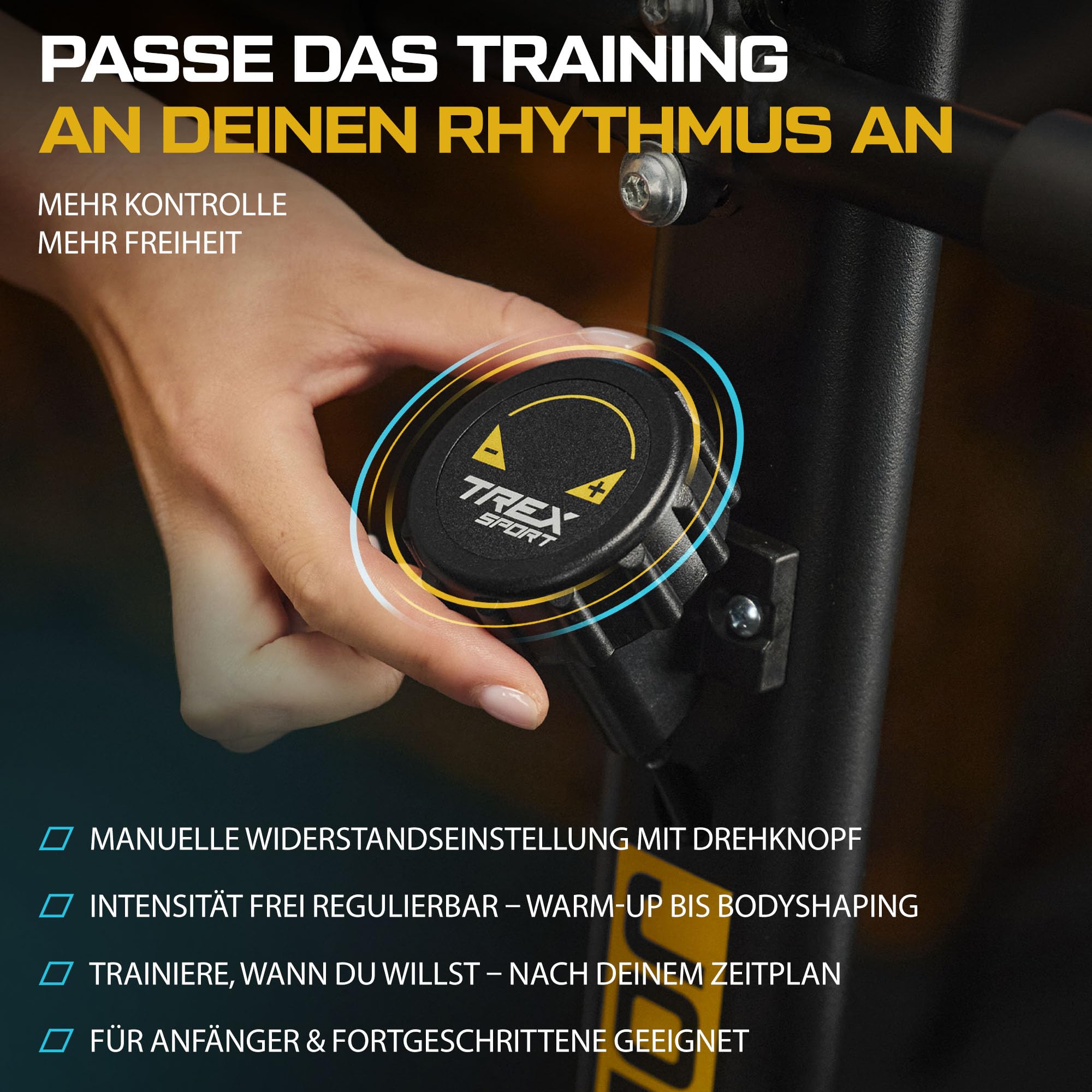 TREX SPORT Heimtrainer Fahrrad JOLT bis 100kg Cardio Fitnessbike Mechanisch | TX-250BB Hometrainer für zuhause, Ergometer mit LCD-Display, Pulssensoren, 5 Sitzhöhen, Schwarz / Grau