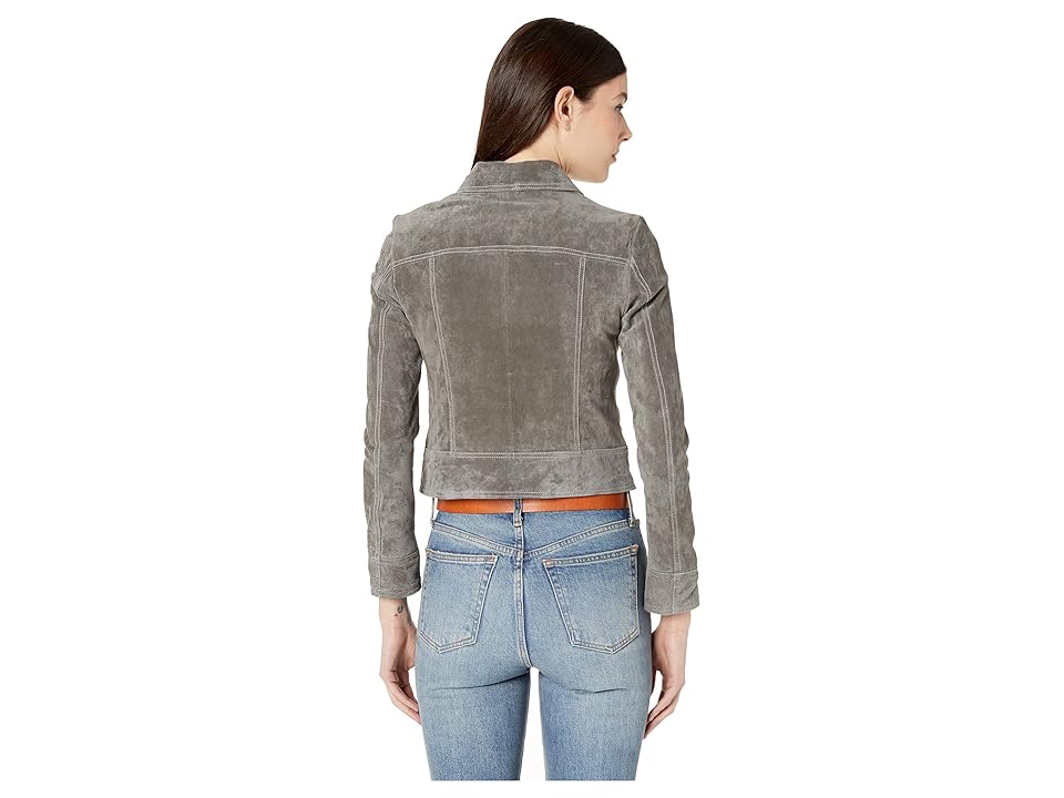 

Marc New York by Andrew Marc Ripley Suede Trucker Jacket w/ Front Zip Pocket (Grey) Women's Clothing, Gray