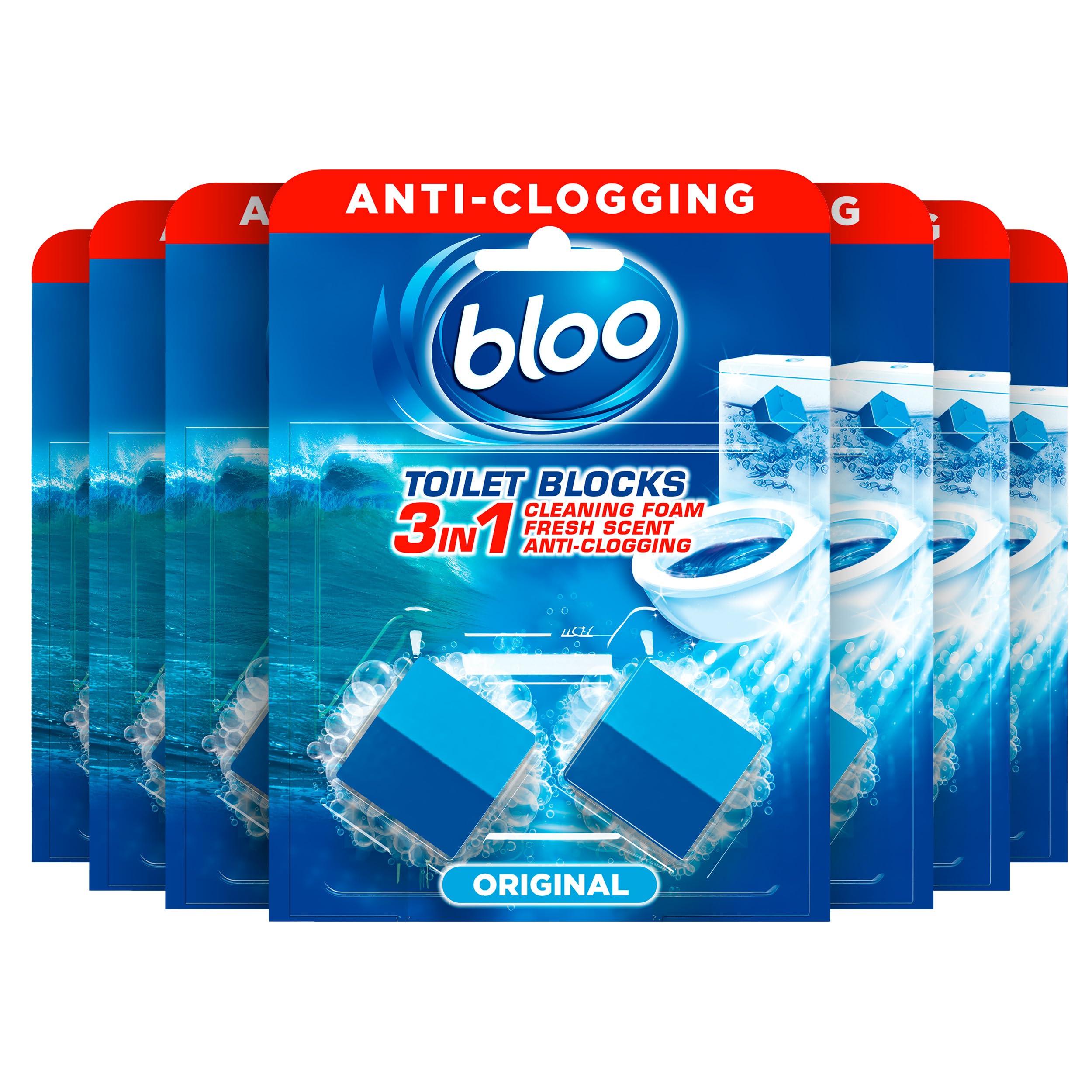 New Bloo Toilet Blocks, Pack of 7, Toilet Limescale Remover Cistern Block, Toilet Cleaner Block with Cleaning and Foaming Action, Toilet Fresheners - Original Blue