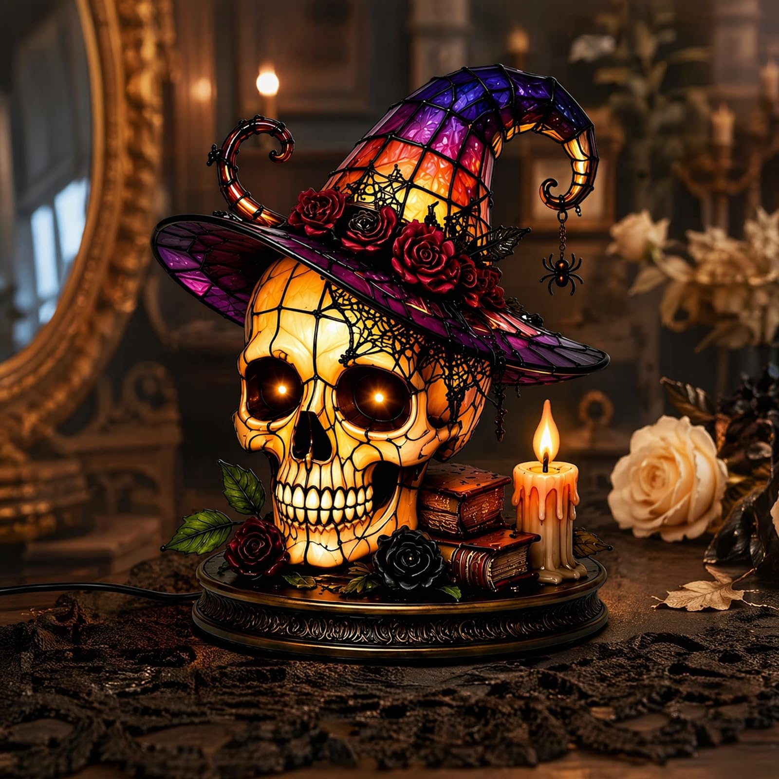 Stained Glass Witch Hat Lamp, Gothic Witch Hat Night Light