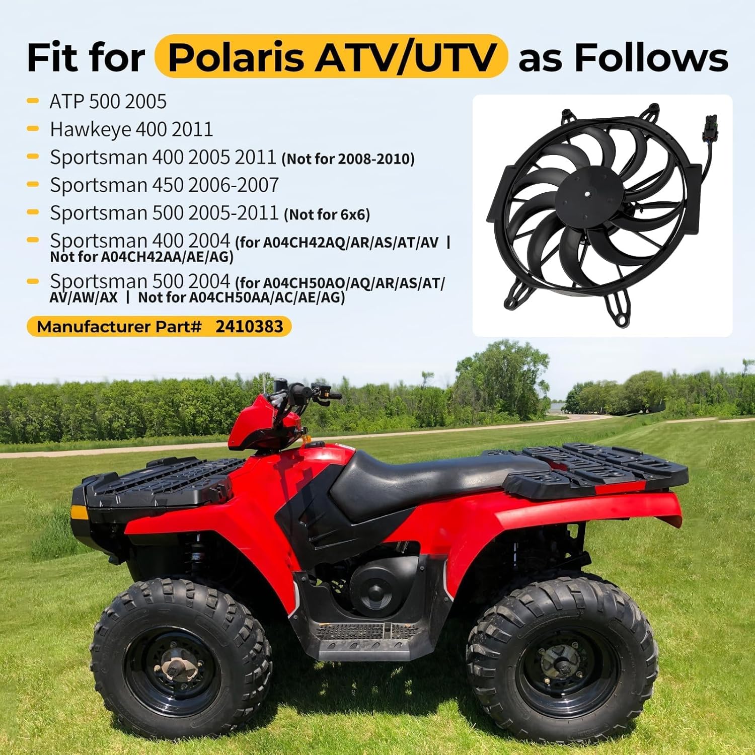 m mati radiator cooling fan assy for polaris sportsman 500 2005-2011 sportsman 450 2006-2007 sportsman 400 2005 2011 atp 500 2005 2410383
