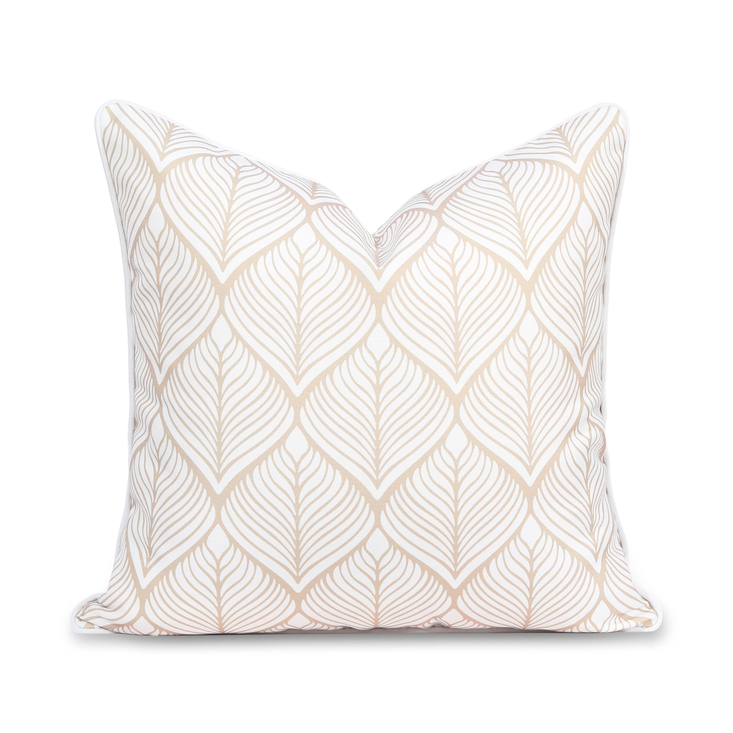 Hofdeco Premium Coastal Patio Indoor Outdoor Throw Pillow Cover Only, 20"x20" Water Repellent for Backyard, Couch, Neutral Tan Print Geometric Leafs