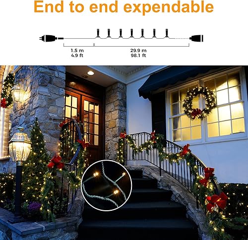 Miniatura 3 de Tira de luces de Navidad para exteriores, 108 pies, 300 luces LED con 8 modos y control remoto con temporizador, conectable de extremo a extremo,