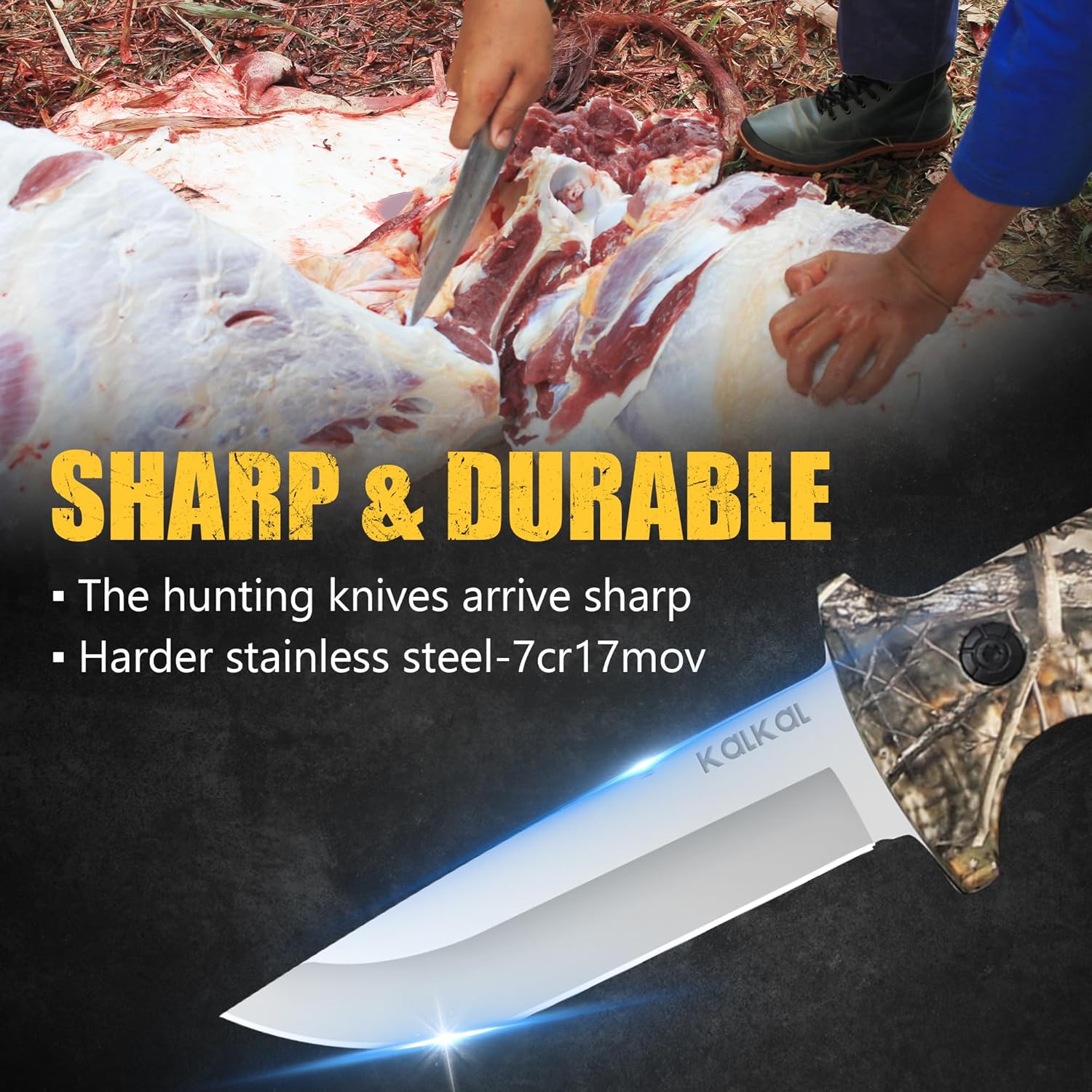 Kalkal 8 Pieces Hunting Knives Sharp Hunting Knife Set, Full Tang Handle Field Dressing Kit for Deer Hunting Season Camping Survival, for Hunter