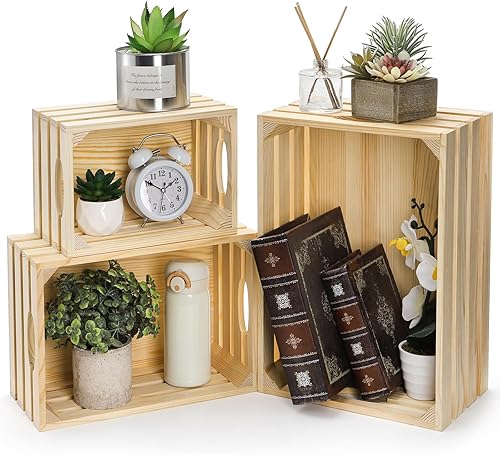 Miniatura 9 de ZENFUN Paquete de 3 cajas de madera con asas, caja de madera decorativa hecha a mano, caja de anidación, cesta de almacenamiento de granja,