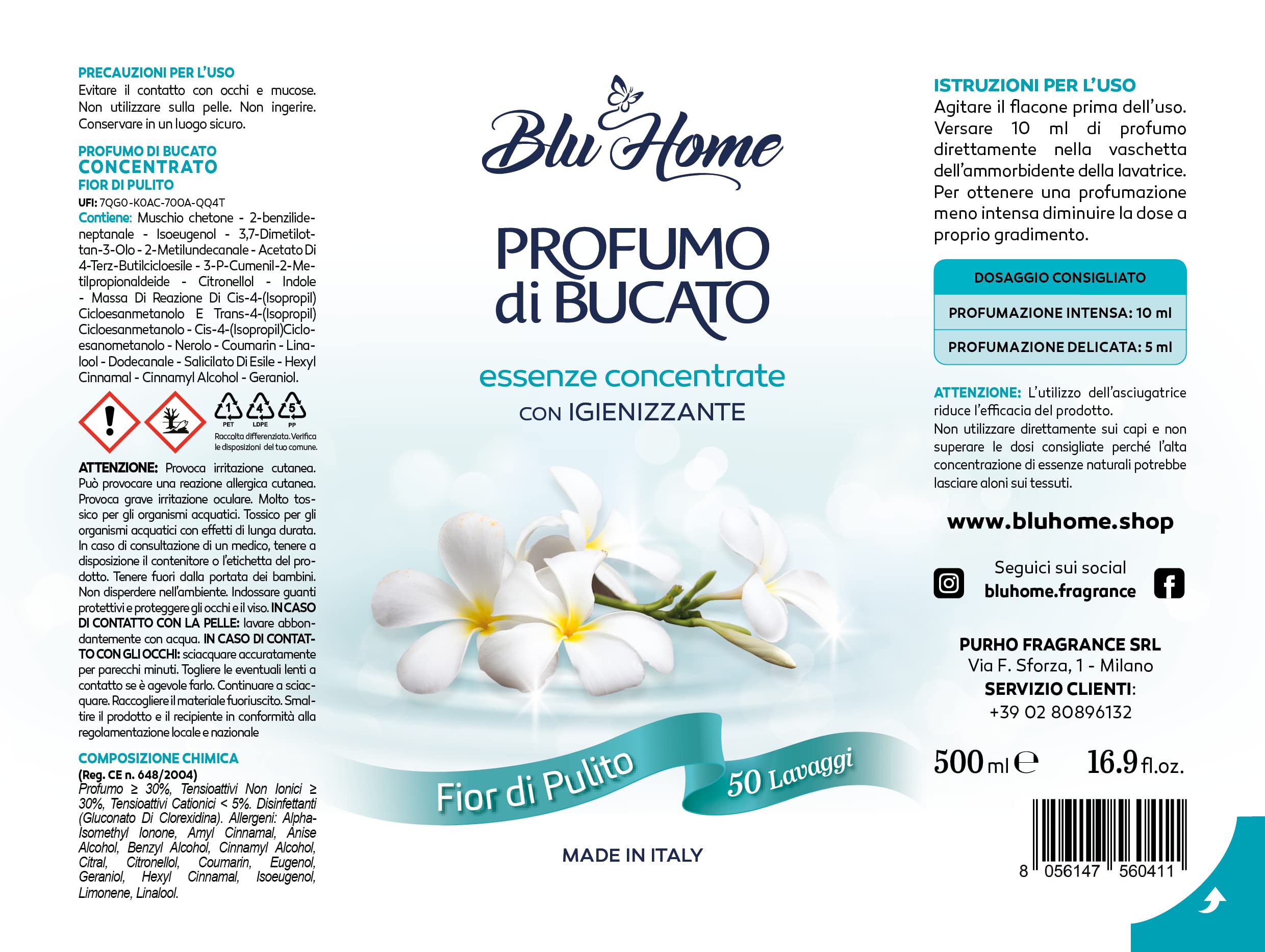 BLU HOME Parfum de Linge, Formule Hyperconcentrée pour Machine à Laver (Parfum de Lessive, 500 ml)