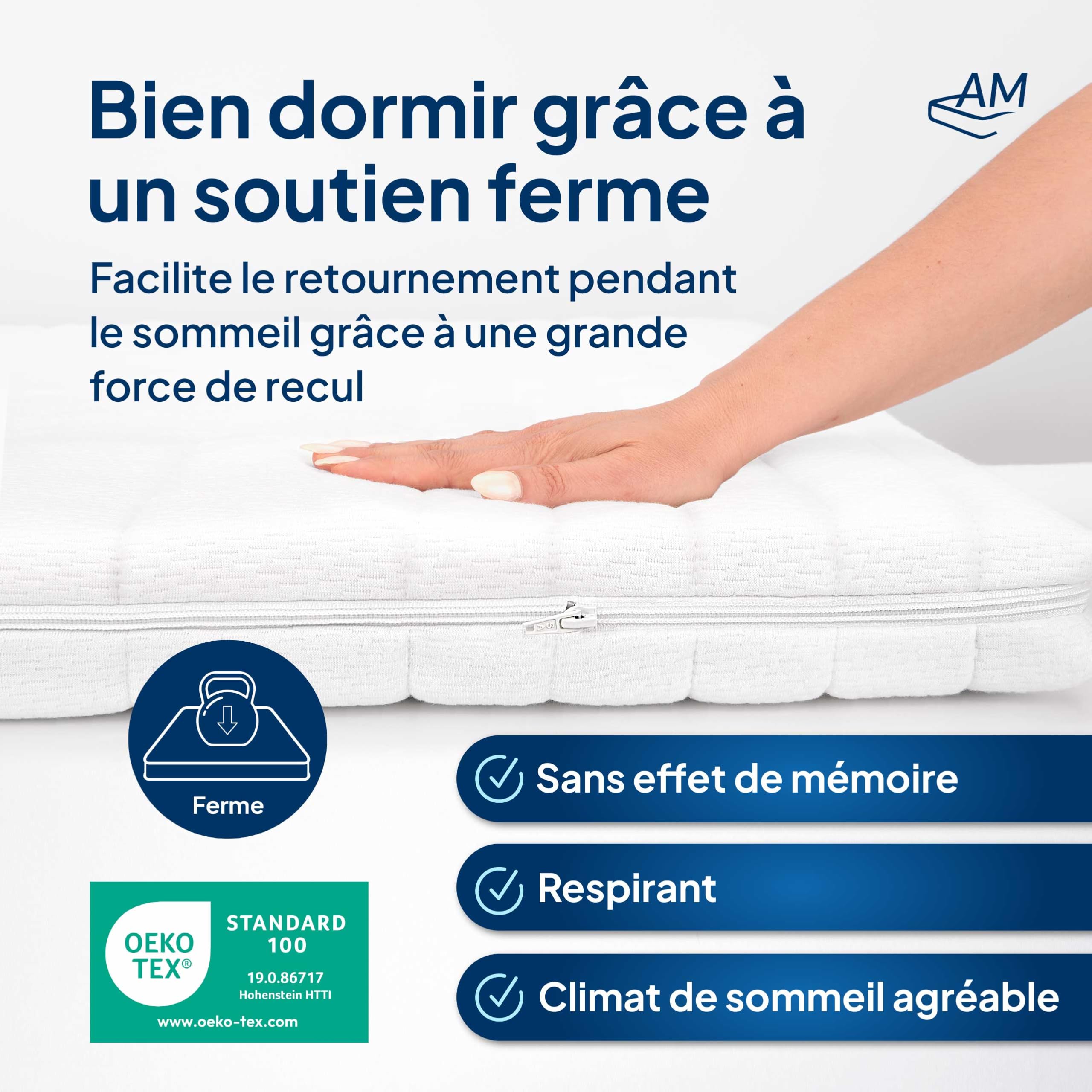 AM Qualitätsmatratzen - Surmatelas 180 x 200 cm Dur - Housse de surmatelas Amovible et Lavable - Surmatelas Ferme 180x200 Mousse 6 cm - Topper pour Un Bon Sommeil - 180/200