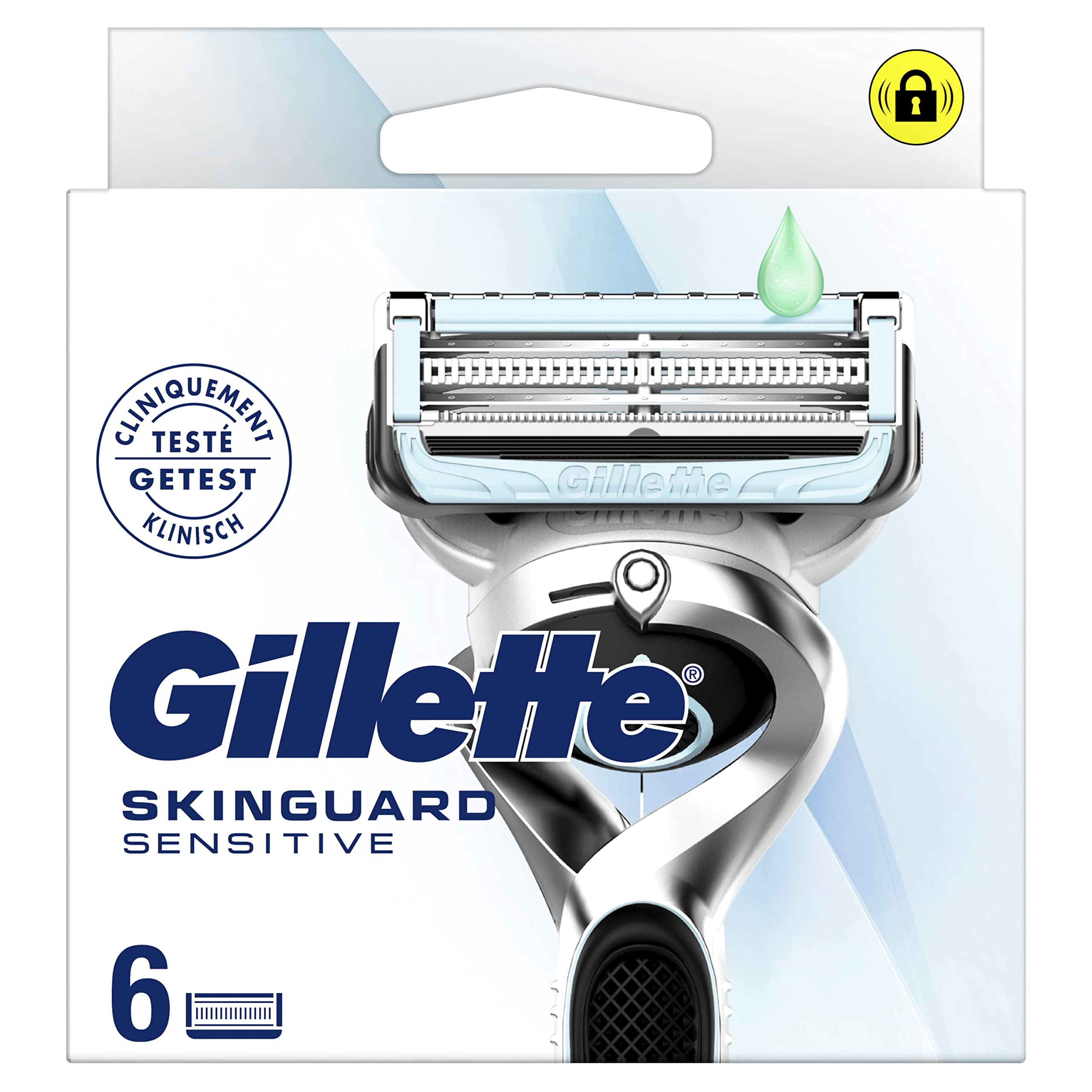 Gillette SkinGuard Peau Sensible Recharges de Lames de Rasoir pour Homme, Pack de 10 Recharges de Lames, 6 + 4 Lames, Pour un Rasage Confortable et Doux