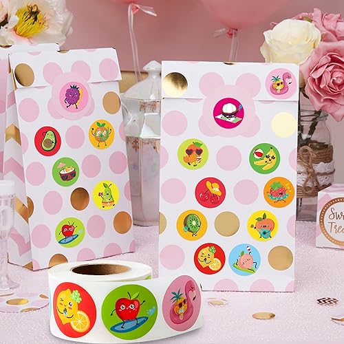 Miniatura 3 de Rollos de calcomanías de frutas de verano, 1000 unidades (2 rollos) lindo verano fruta feliz impermeable calcomanías reutilizables libro sonrisa