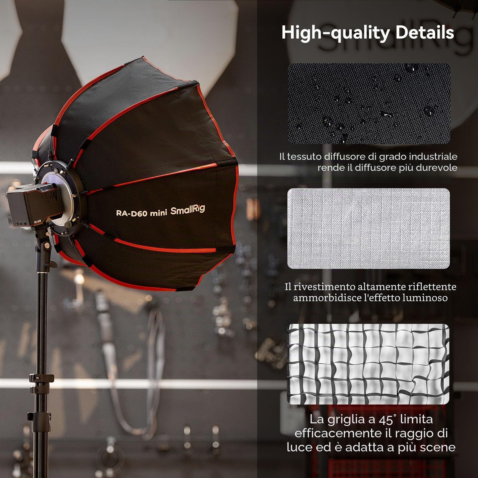 SMALLRIG Softbox Parabolico RA-D60, Softbox a Sgancio Rapido da 60 cm/23,6" con Borsa per il Trasporto, Compatibile con SMALLRIG RC 60B COB Luce Video per Studio Fotografico - 4682