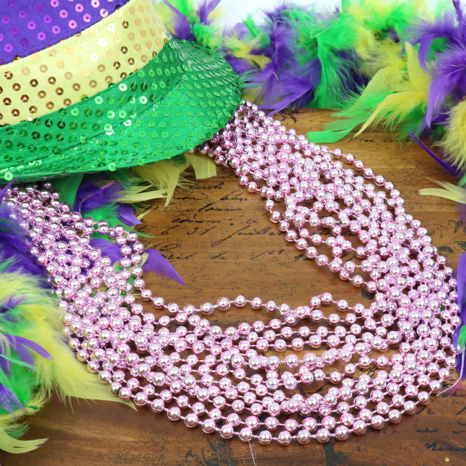 GiftExpress 12 Pcs Baby Pink Beaded Necklace for Gender Reveal Party, Princess Girl Party Favor, Mardi Gras Beads Necklace, Mardi Gras Throws, Metallic Shiny Pink Party Beads Costume Necklaces