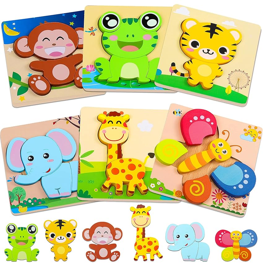 Immagine del prodotto lenbest 6 Pezzi Puzzle Legno - Giochi Bambini - Giochi Montessori - Giochi Educativi - Giochi Giocattoli Gioco Bambini Bambino Bambina 1 Set 2 3 Anno Anni Femmina Maschio - Regalo Natale Compleanno