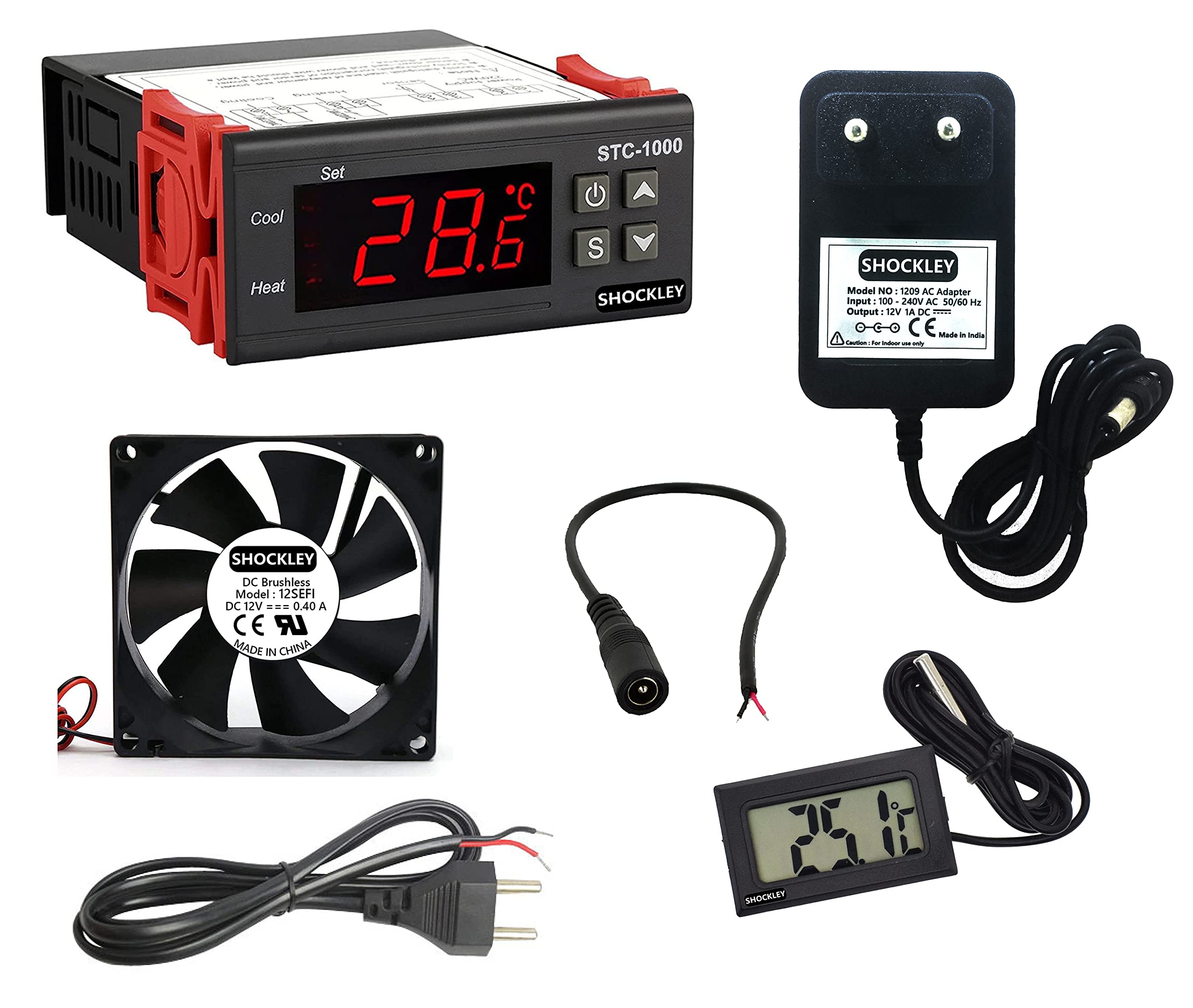 Shockley Digital Temperature Controller Thermostat Thermoregulator incubator Relay LED 10A Heating Cooling STC-1000 STC 1000 110V AC220V + MAINS POWER CORD + FAN + Thermometer + DC Female Jack + 12V 1Amp Adapter (B095MYP9Y3) Amazon Price History, Amazon Price Tracker