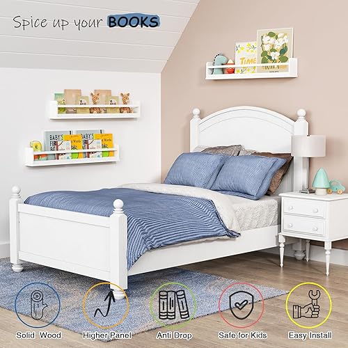 Miniatura 4 de Estantería de pared blanca mejorada para habitación de los niños, estantes flotantes de 36 pulgadas de largo para cuarto de bebé, estantes colgantes