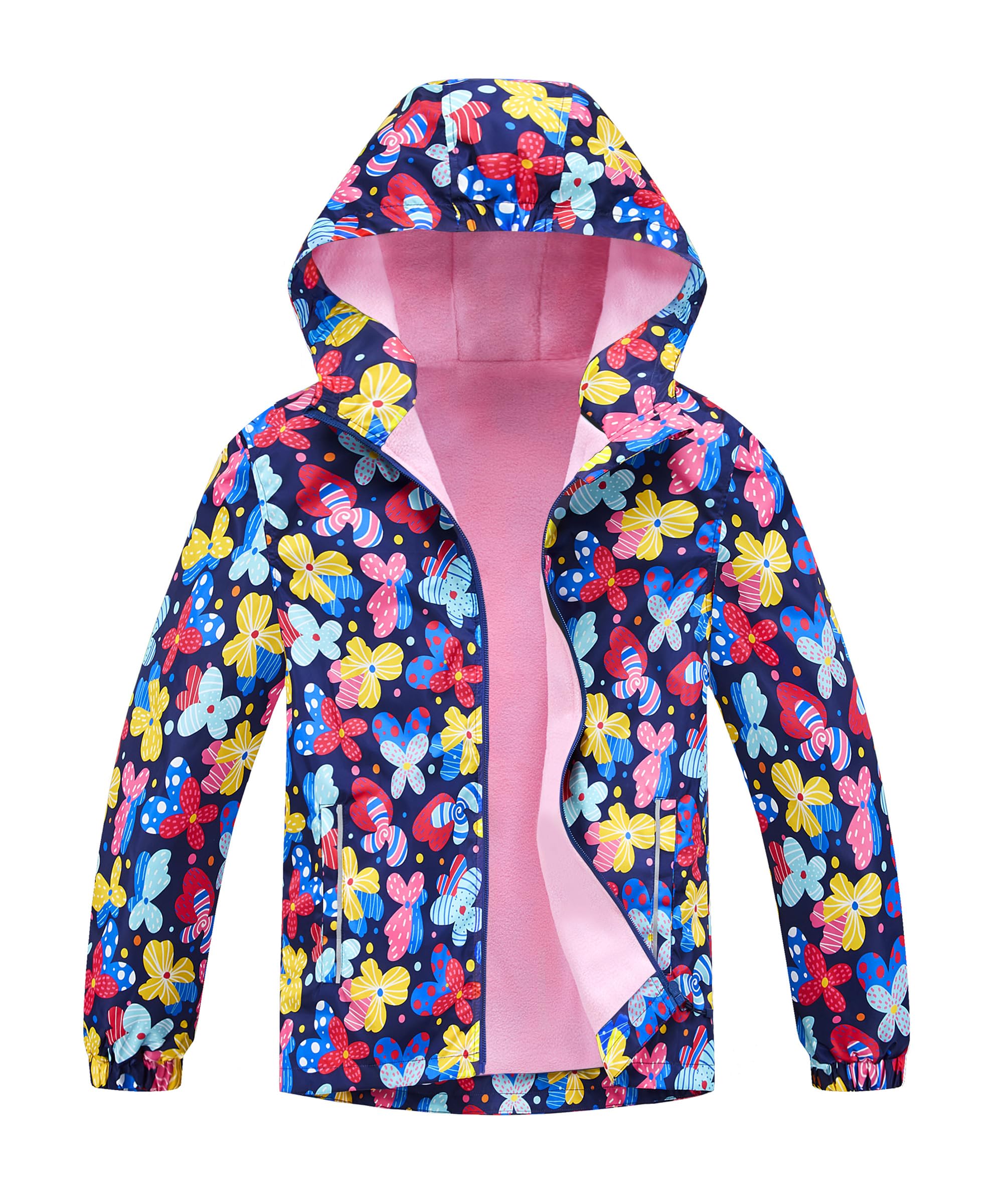 M2C Boys Girls Rain Jacket Lightweight Hooded Fleece Lined Raincoat
