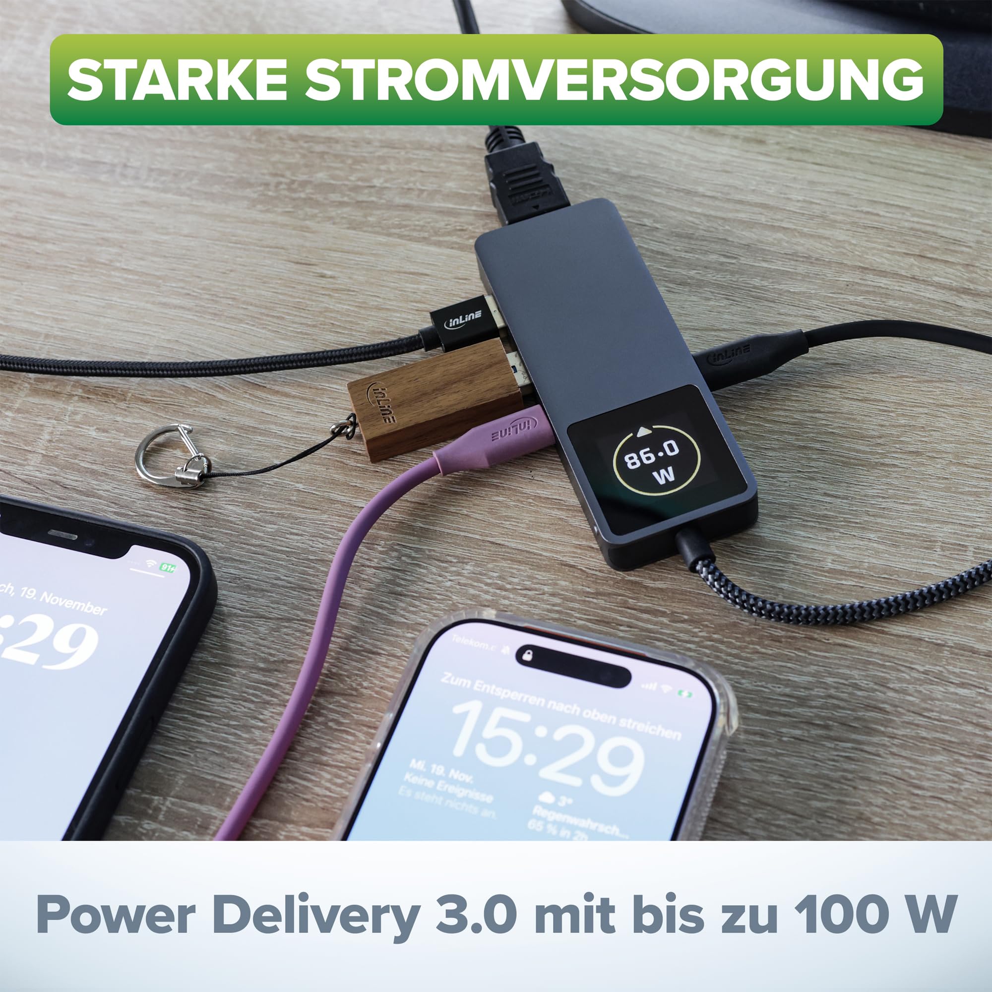 Inline Koncentrator USB 3.2 Gen.2 z 3 x USB-C, 2 x USB-A, HDMI 4K, PD 100 W, wyświetlacz, szybki transfer danych, kompatybilny z Windows macOS Linux, 35392D