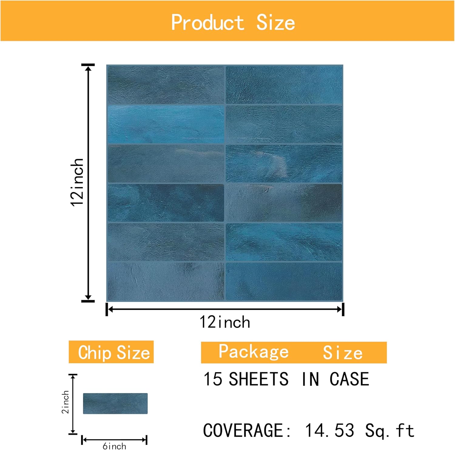 Decotalk Subway Tile Backsplash Blue Kitchen Splashback Adhesive Backsplash for Kitchen Wall Blue Splashback Tiles 12"x12", 15 PCS Renter Friendly Back Splash Subway Peel and Stick on Backsplashes