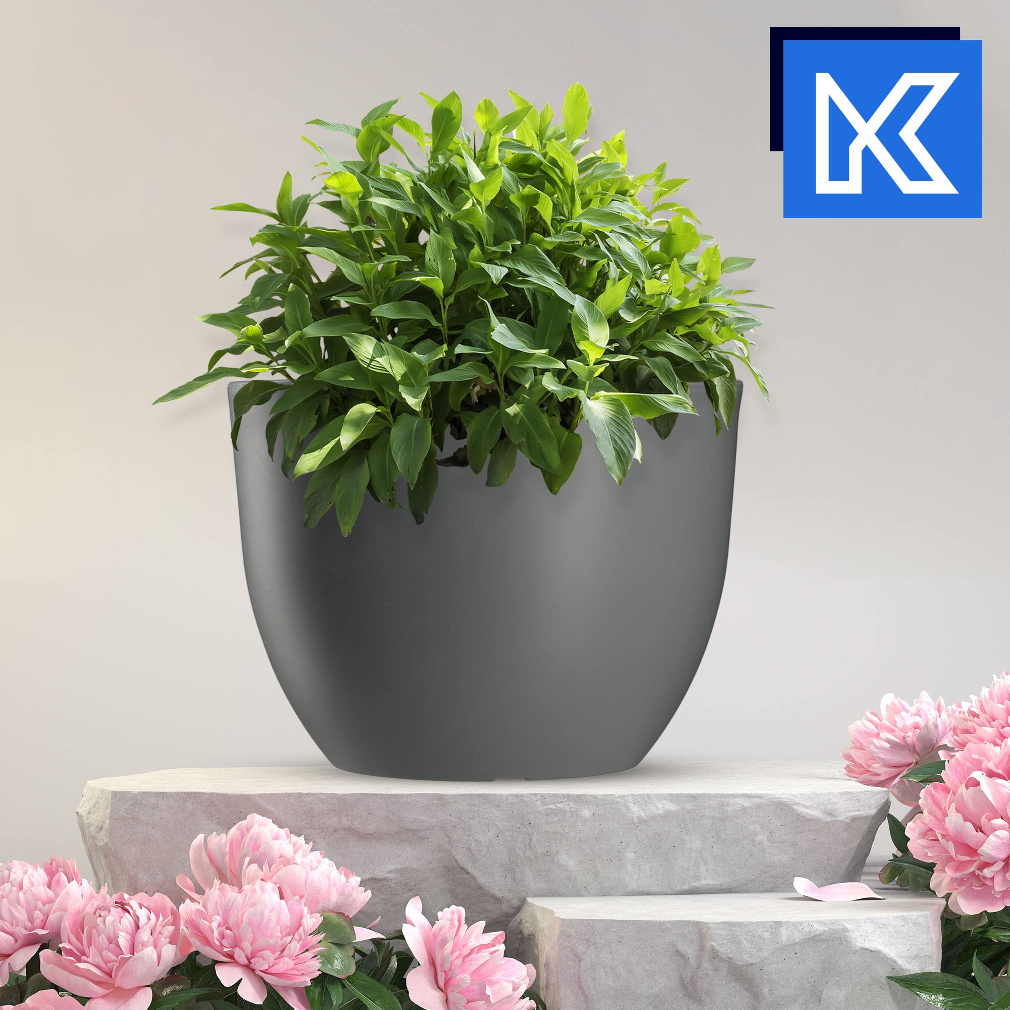 KADAX Bloempotset, bloempot van kunststof, plantenbak, weerbestendige bloempot, voor binnen en buiten, weerbestendig, set van 3 stuks (grafiet rotan