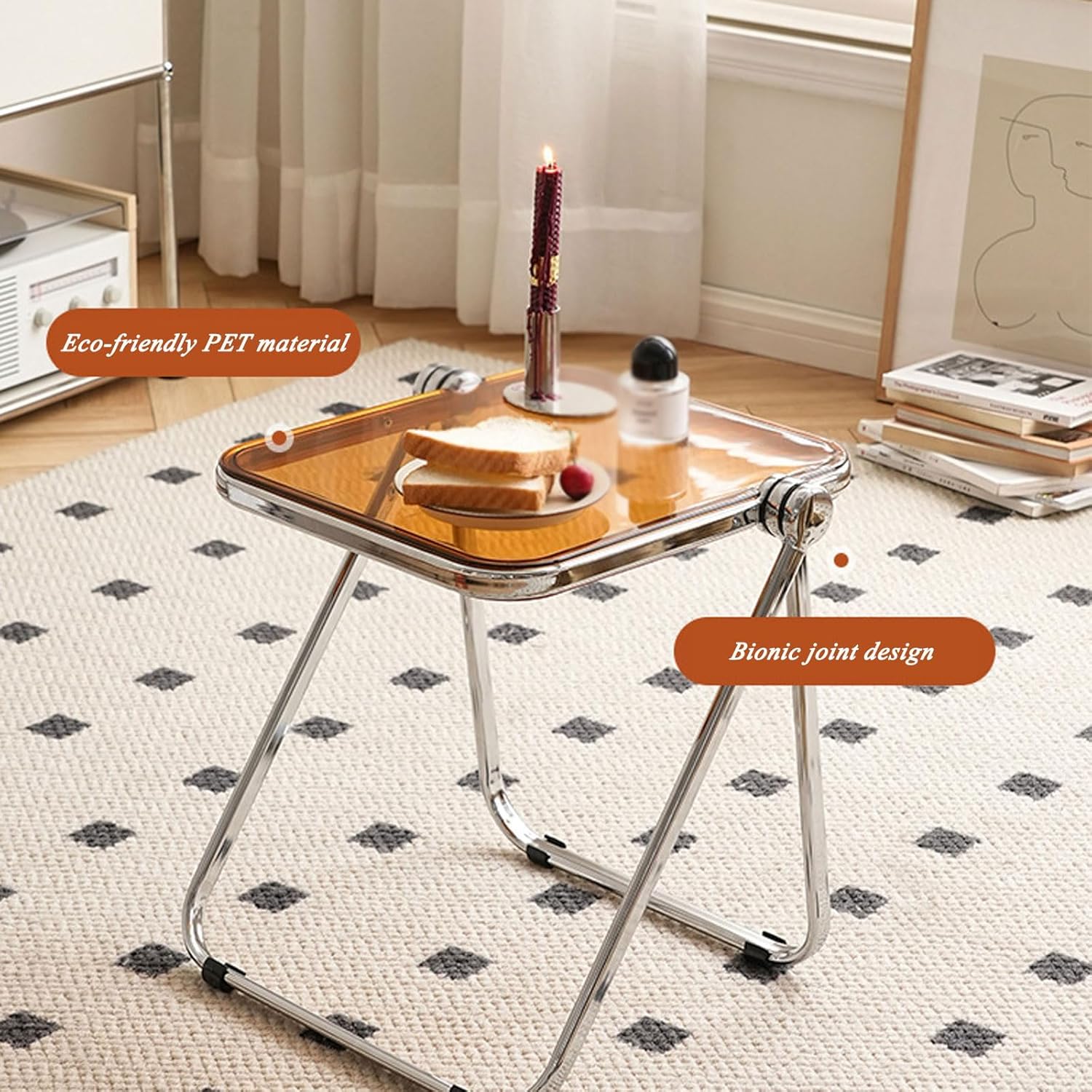 透明プラスチック折りたたみトレイテーブルサイドエンド - ソファ、スナック、コーヒー、ラップトップに最適 40x35cm リビングル