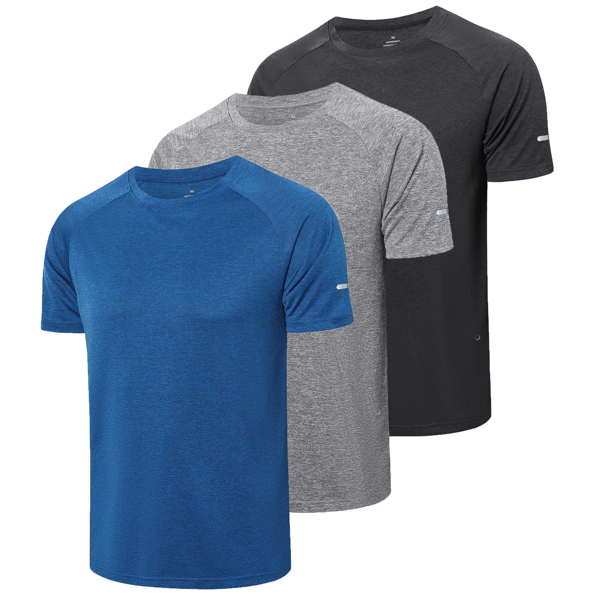 Gaiatiger 3 Pack Mens T-Shirts Quick Dry Short Sleeve Tops Moisture Wicking Active Athletic Running Work Shirts