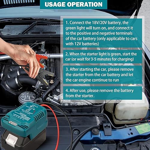 Miniatura 5 de Adaptador de arranque para Makita 18V Li-ion alimentado con abrazaderas de cable de puente Cargador de batería portátil de coche Arrancador de salto