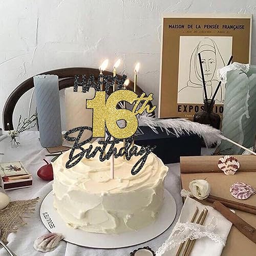 Miniatura 6 de 1 paquete de decoración de pastel de feliz cumpleaños 15 cumpleaños negro dorado purpurina Cheers to 15 años Birthday Cake Pick 15 fabulosa