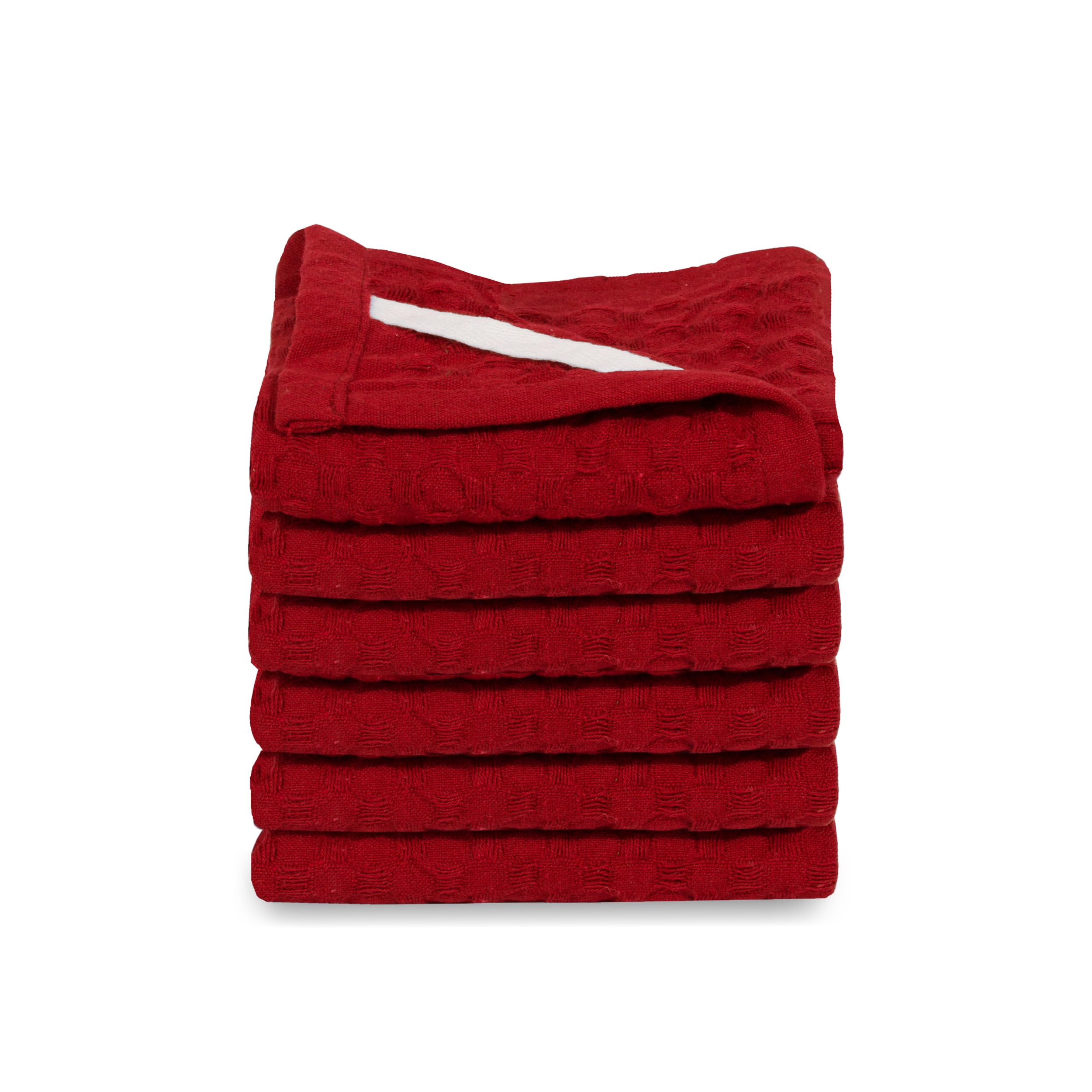 WHITEWRAP Toallas de cocina 100% algodón, ultra suaves, absorbentes, de secado rápido (12 x 12 pulgadas, paquete de 6, rojo)