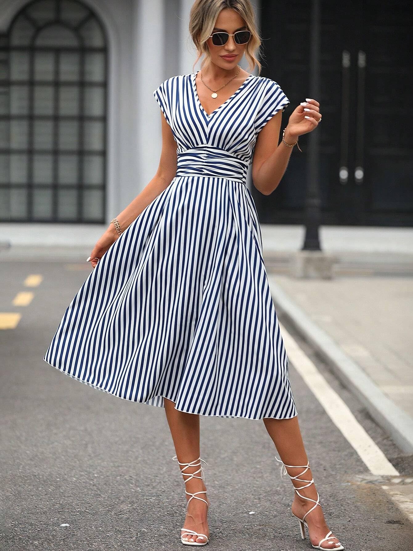 Women's Dresses Striped Print Batwing Sleeve Dress Dress for Women (Color :  Blue and White, Size : Large) : Amazon.ca: Clothing, Shoes & Accessories
