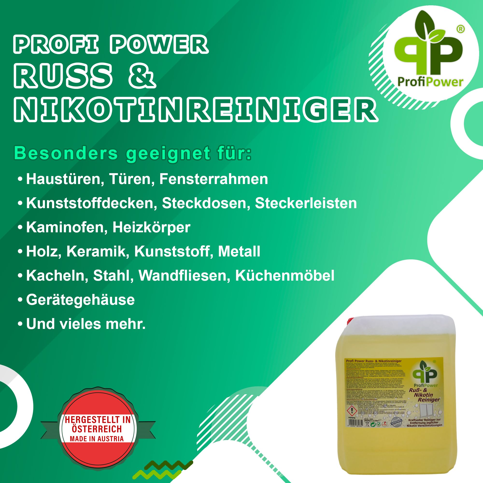 Russ- & Nikotinreiniger Profi Power (5L) - Nikotin Entferner – Ruß Entferner – Nikotin Entferner Reiniger – Küchenmöbel- Fensterrahmen Reiniger