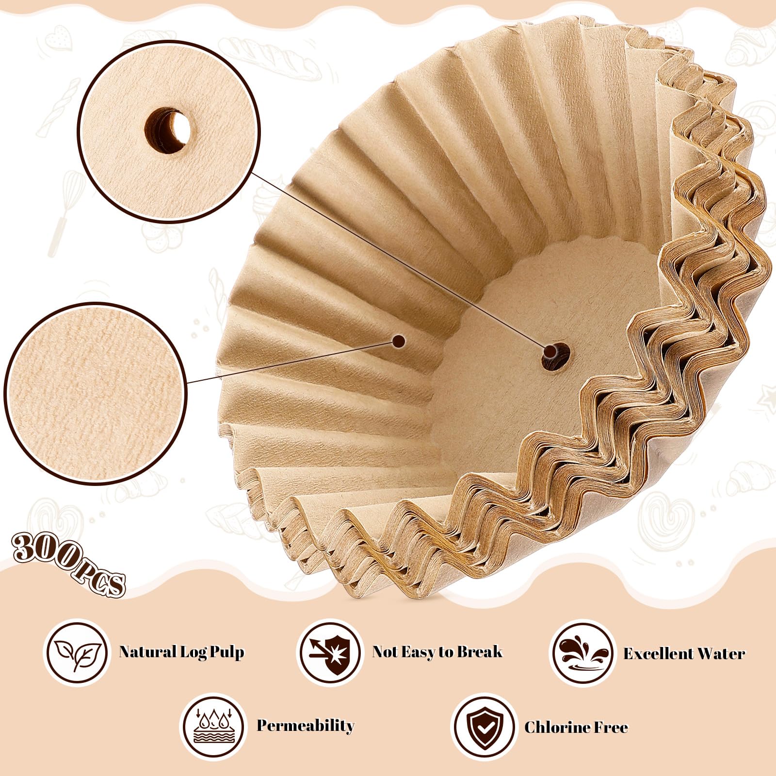 300 Stück Papier-Kaffeefilter, kompatibel mit Kaffee-Urnen und Heißgetränkespender für 45 Tassen, Einwegfilter für die meisten 30–50 Tassen großen Café-Maschinen