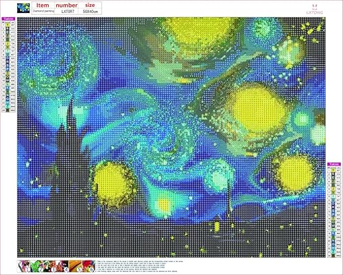 Miniatura 2 de LXTONG Van Gogh - Kit de pintura de diamantes de cielo estrellado 5D, juego completo de pintura de diamantes redondos de noche estrellada, puntos de