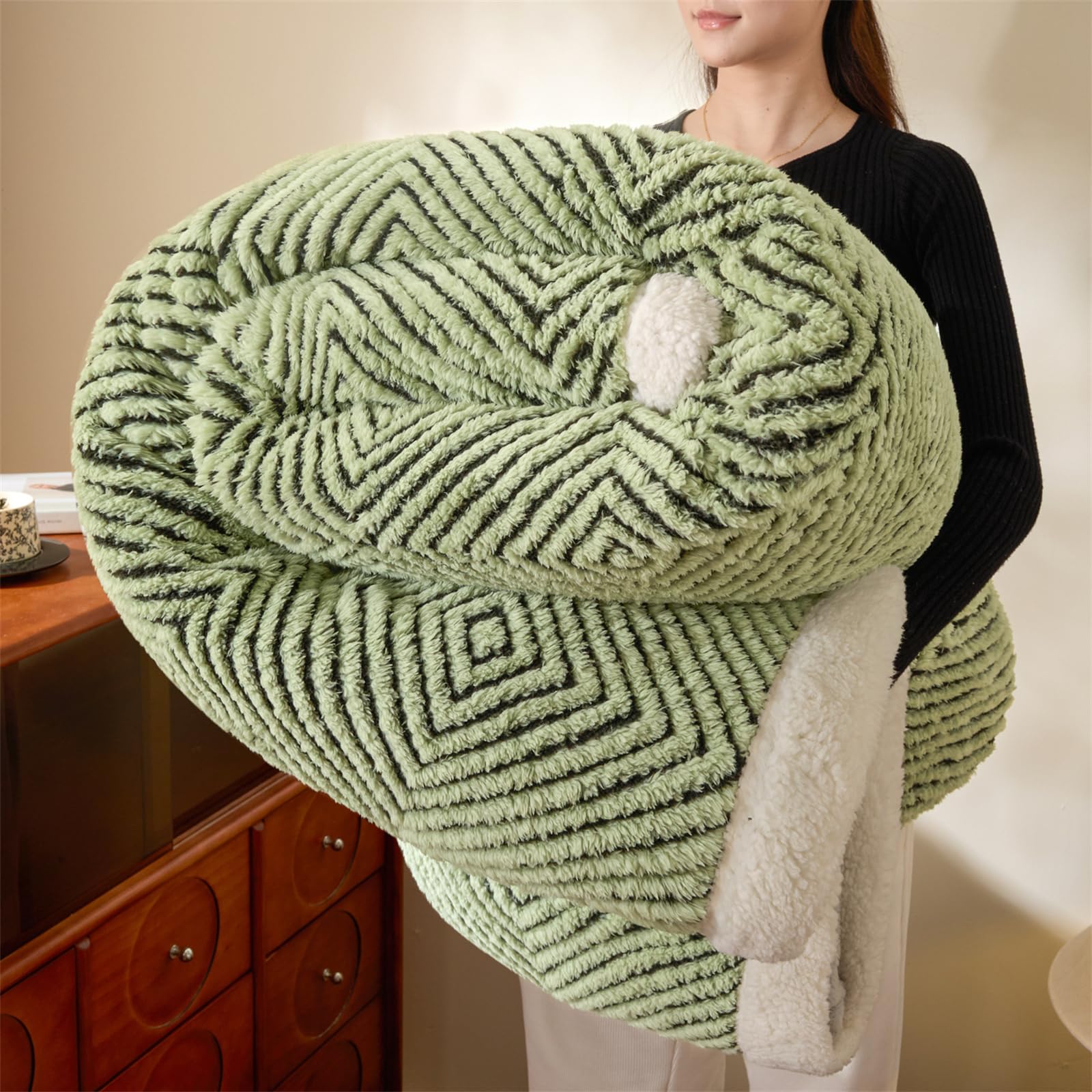 ENEN Mantas para Sofa Cama de Sherpa, Forro Polar Cálido + Sherpa Suave Sábanas Manta Felpa Invierno Textura Jacquard Blanket para Mascota Cama Habitacion Dormitorio (Hierba Verde,180x200cm)