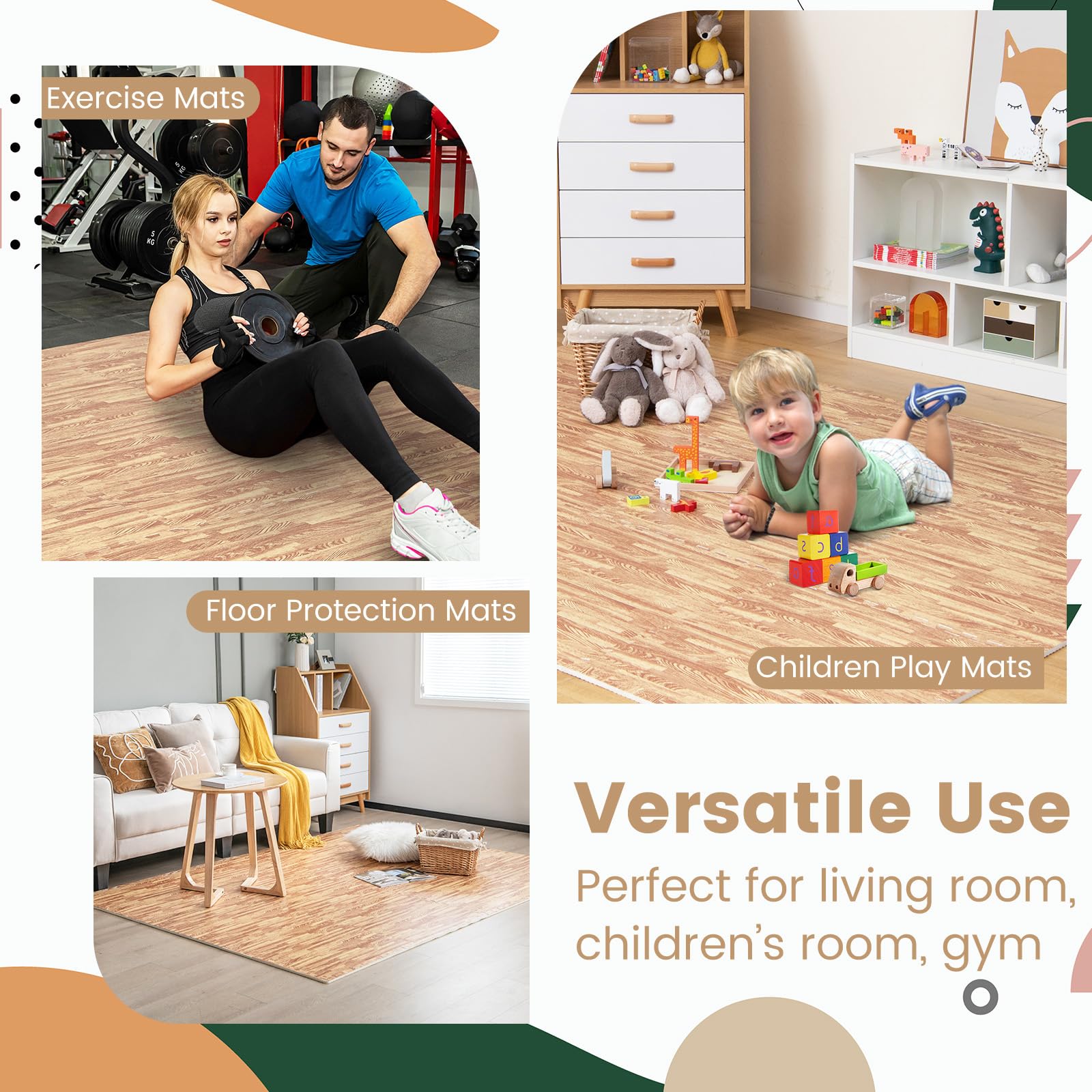 LIFEZEAL 12 Tappetini Palestra, Tappeti Fitness, Tatami, in EVA Gomma, Effetto di Legno, Antiscivolo, Resistente, Assorbimento di Urti, Pulizia Facile, Materasso Puzzle Protegge Pavimento, Home Gym