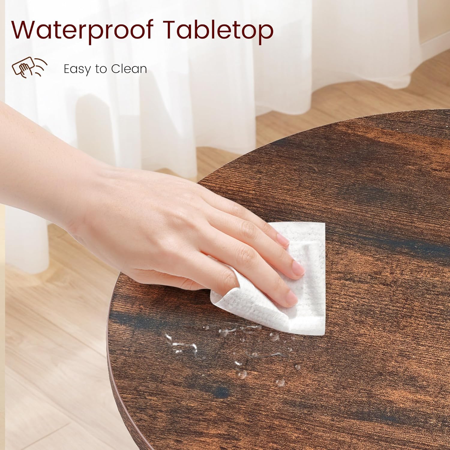 Round End Table, 2-Tier Storage Side Table with Metal Legs, Industrial Wood Accent Table for Living Room Bedroom, Small Space Nightstand with Open Shelf, Rustic Brown