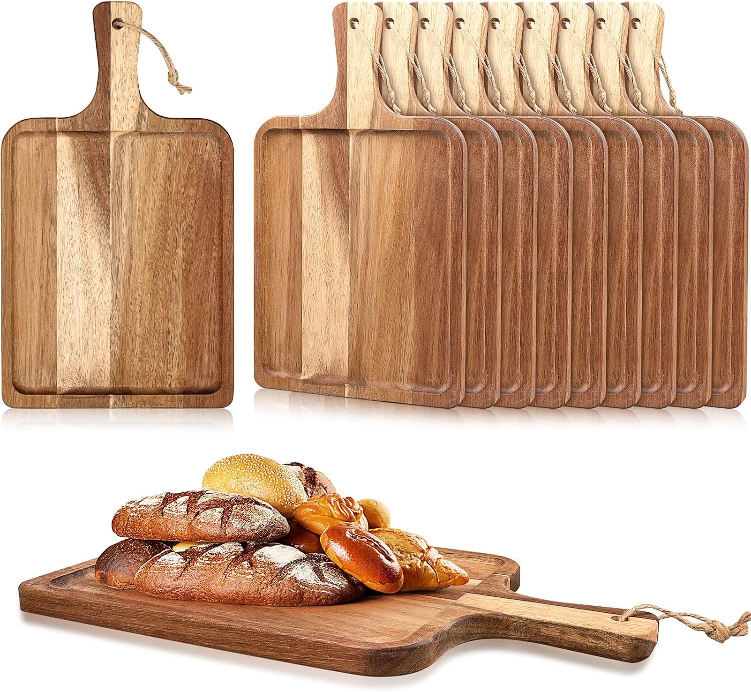 10 Stück Schneidebrett aus Akazienholz Holzbrett Cheese Charcuterie Boards, Küche Schneidbrett Holzschneidebretter Fleisch Servier Brett Hackbretter Käsebrett Holz Schneidebretter 35 x 20 cm