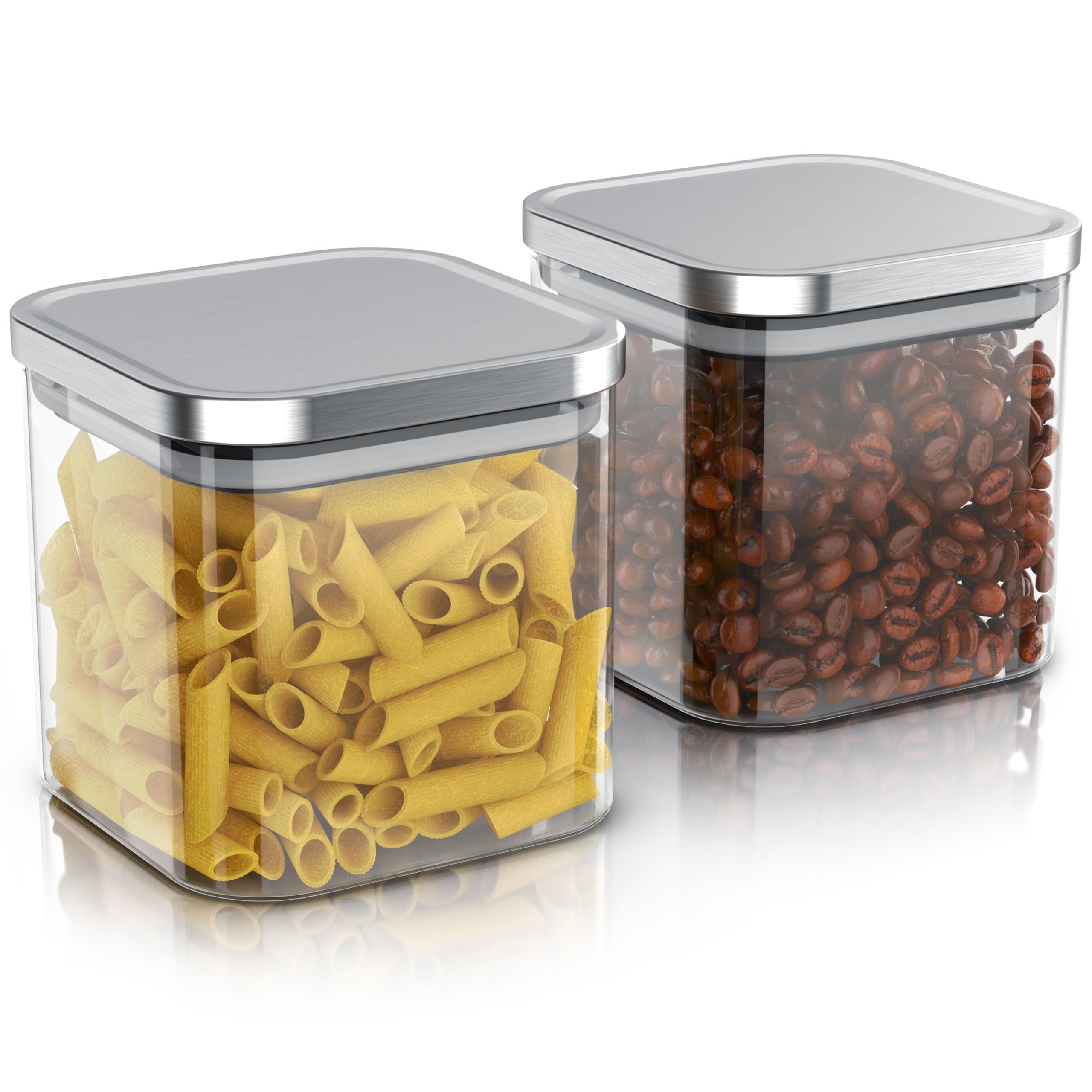Arendo - Vorratsgläser 800ml mit Deckel Edelstahl - Set - Behälter aus Glas – hitzebeständig – Vorratsdosen/Vorratsbehälter mit Edelstahl Deckel - luftdicht - für Müsli Zucker Mehl Kaffee